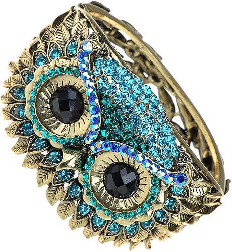Alilang Pulsera de cara de búho con diamantes de imitación de cristal de pájaro antiguo