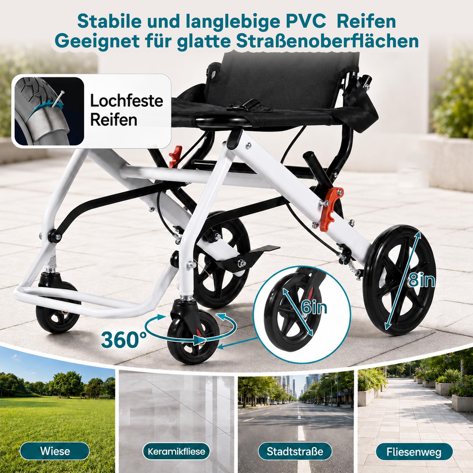 Silla de ruedas plegable ultraligera con frenos, capacidad de carga de 100 kg, silla de ruedas de aleación de acero al carbono, ideal para menores de 180 cm de grosor y ancianos, asiento de 40 cm