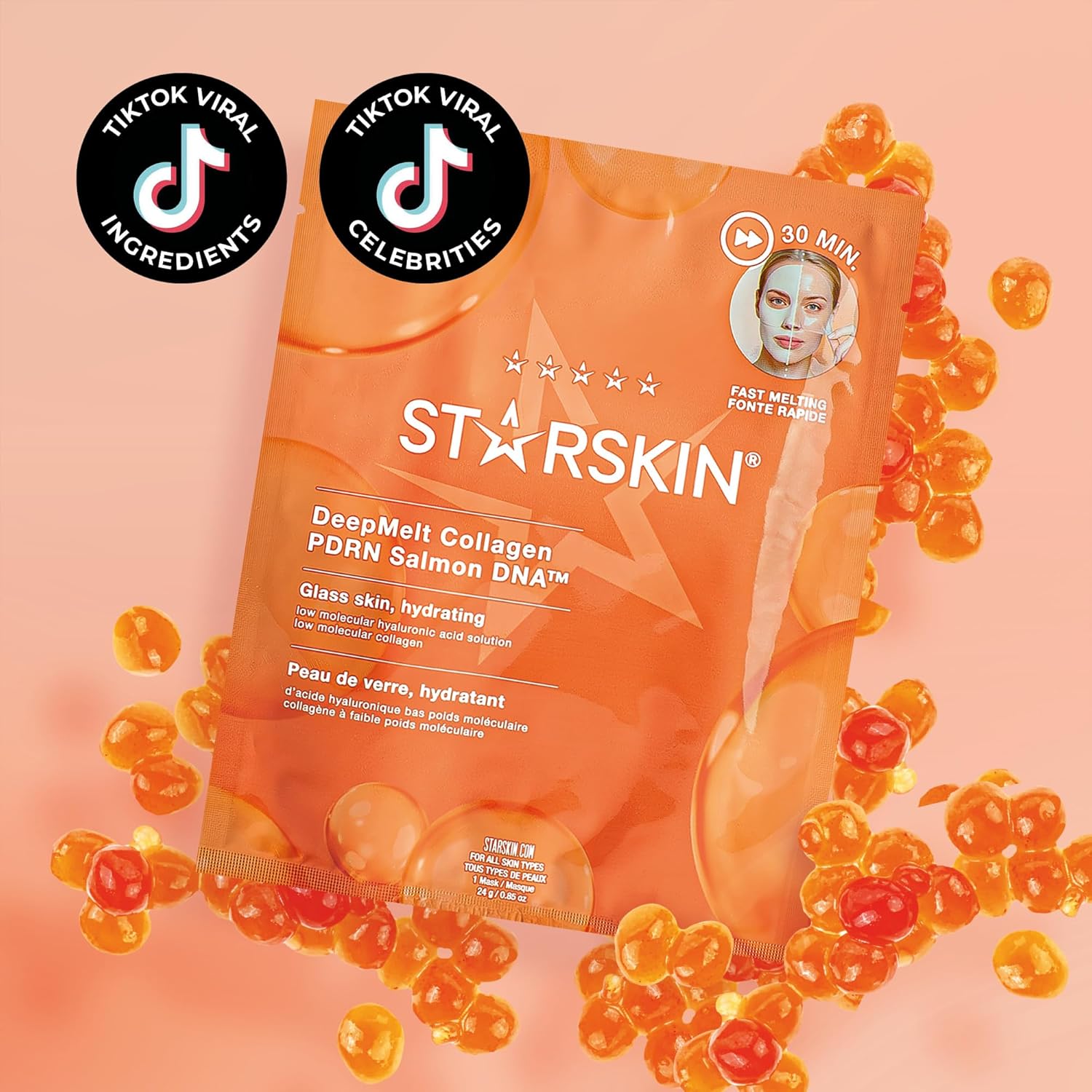 STARSKIN DeepMelt - Collagen Face Mask - PDRN Salmon DNA, Collagen & Hyaluronic Acid - Skin Barrier Repair & Glass-like Skin Effect, 4 Pack