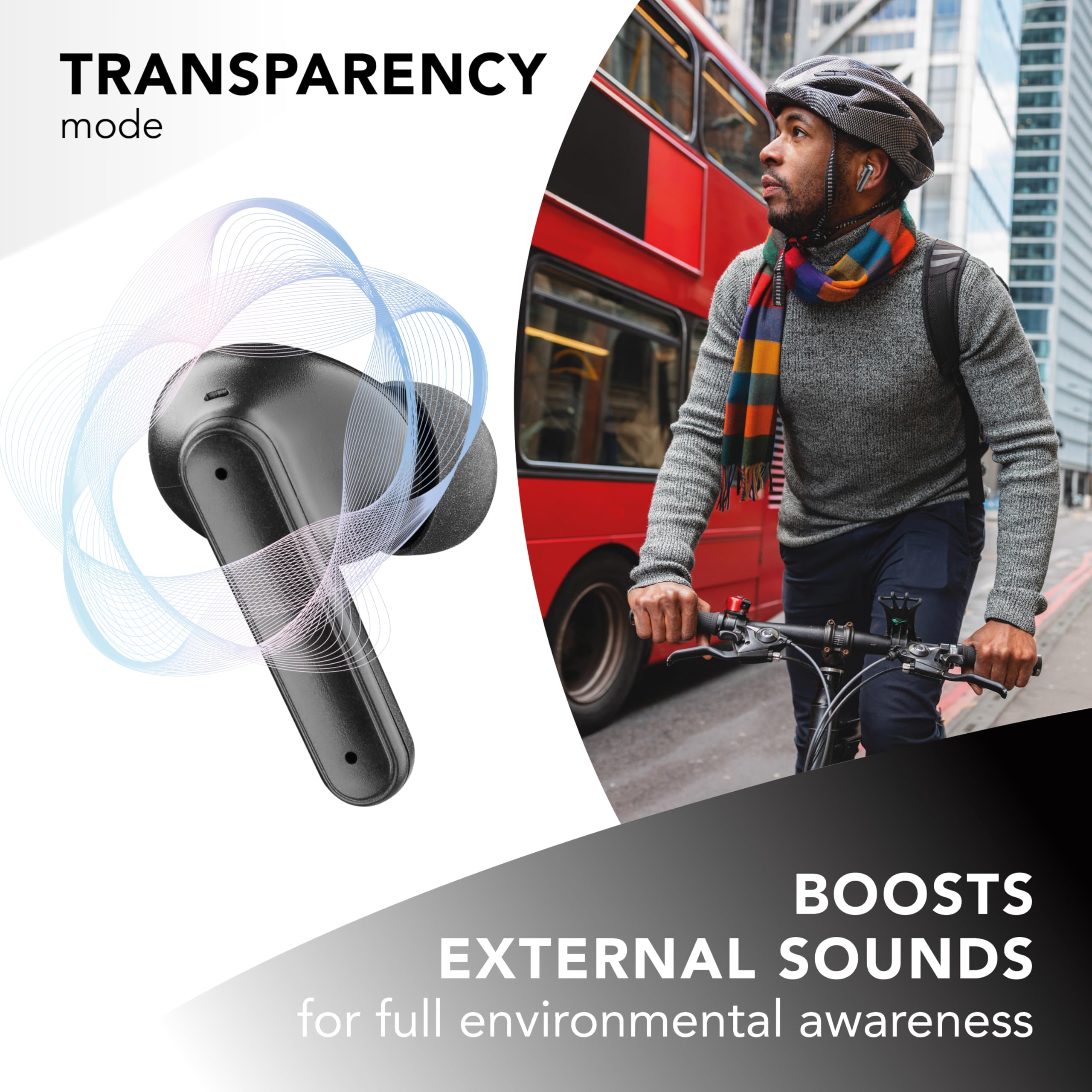 Music Sound auricolari senza fili ergonomici Numia con la cancellazione attiva del rumore, la modalità trasparenza, il Bluetooth e 30 ore di autonomia, nero