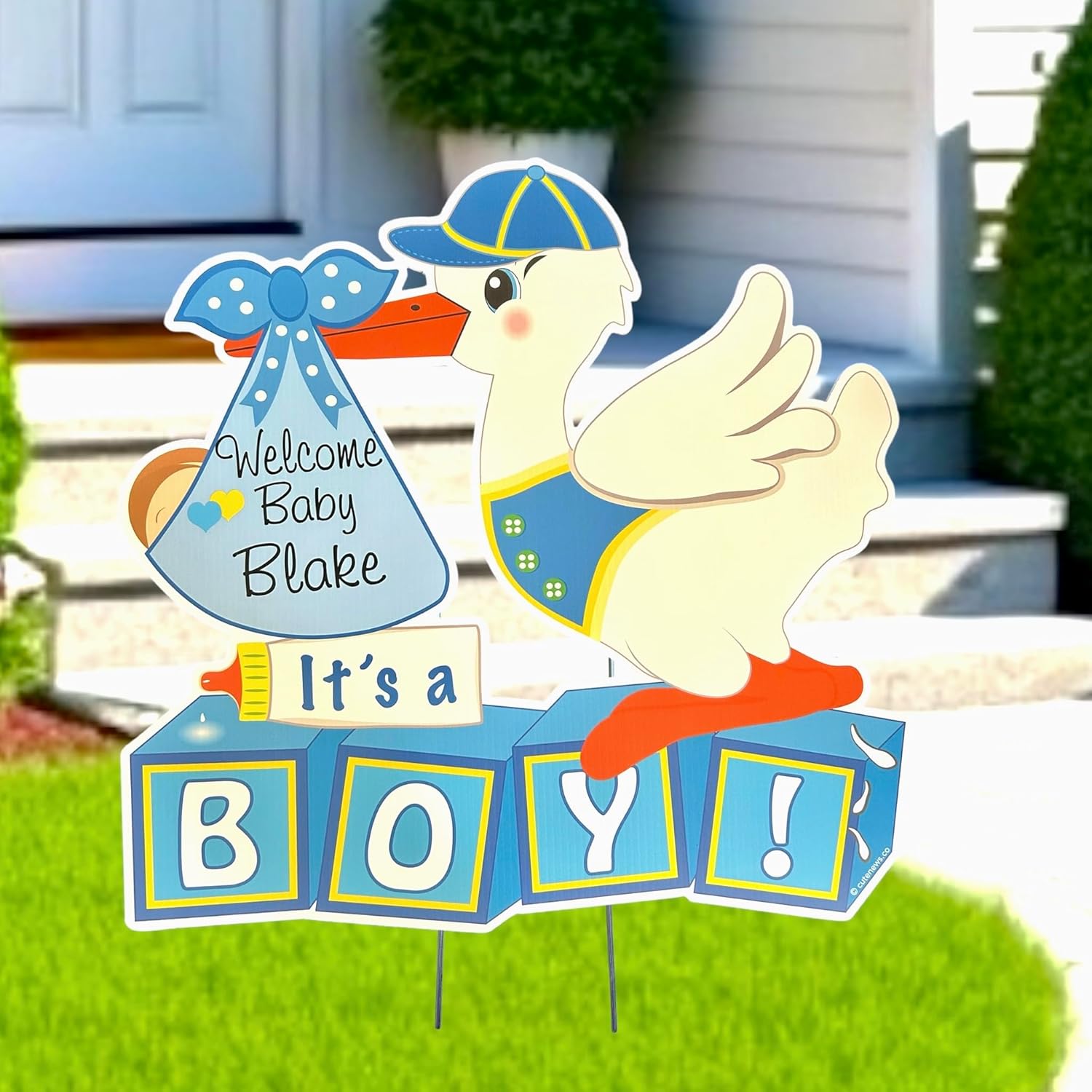 Baby Announcement Sign, It's a Boy Stork Yard Sign, Personalized Newborn Decor, Blue, 24 inches x 24 inches