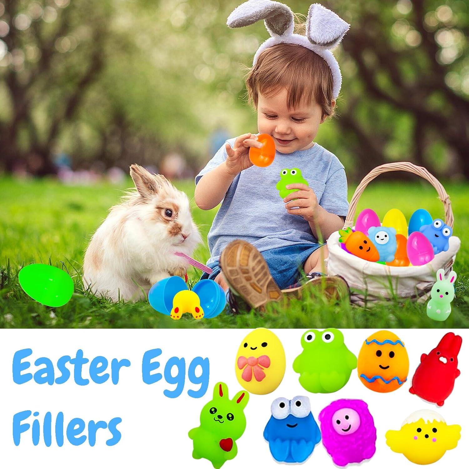 50 Pack Easter Prefilled Eggs with Mochi Squishy Toys, Kawaii Squishy Toy for Easter Theme Party Favor, Easter Eggs Hunt, Basket Filler, Classroom Prize Supplies