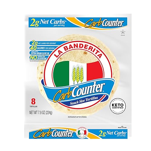 Vista 17 de La Banderita Carb Counter® Street Taco Tortillas de harina de tamaño de 4.5 pulgadas Cero carbohidratos netos Certificado Keto 10.8 onzas