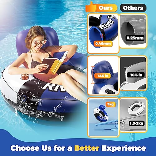 Miniatura 4 de Tubos de río nuevos y mejorados 2025 para flotar, flotador inflable para rafting de lago en la playa, flotadores con parte inferior de malla,