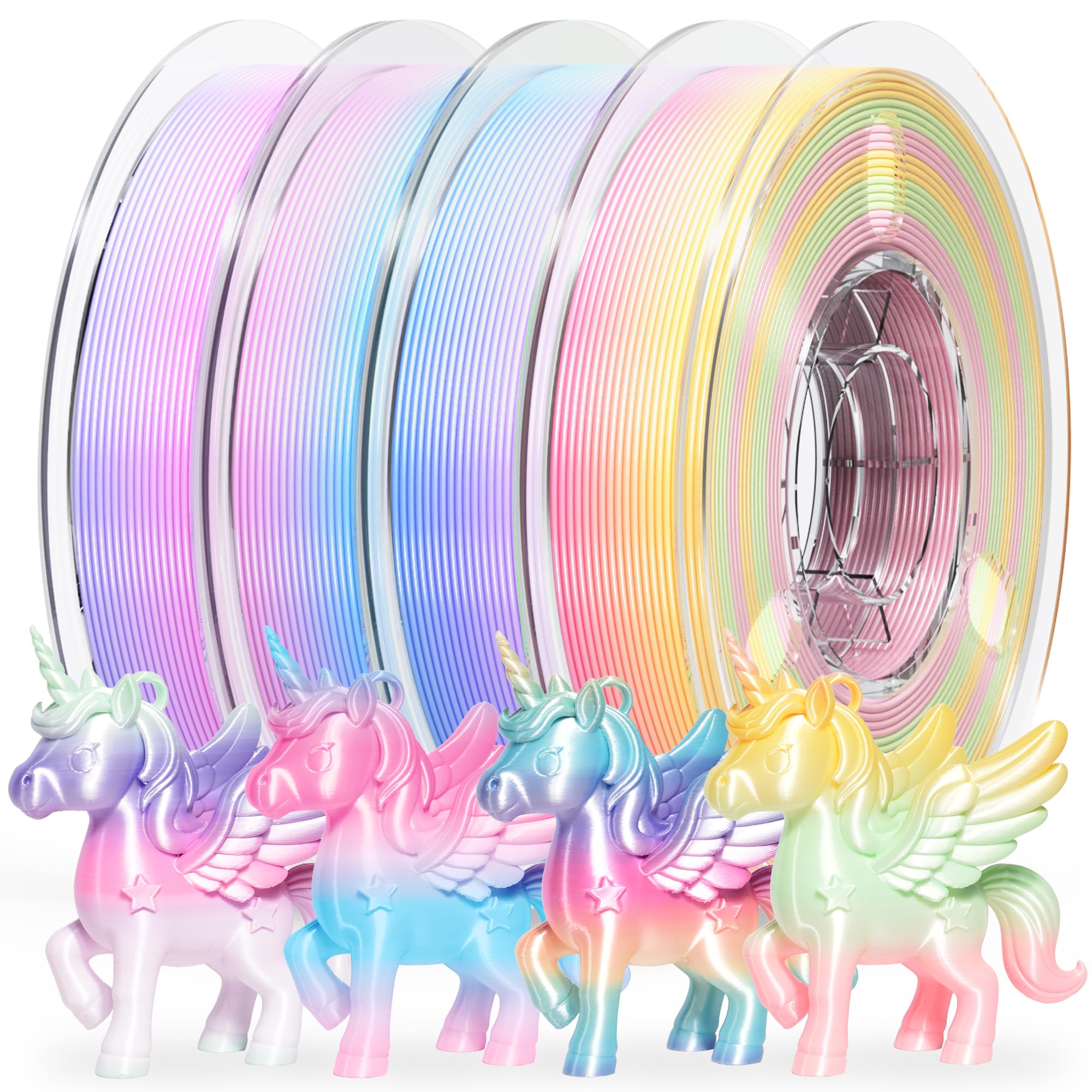 PINBALL Silk PLA 3D Printer Filament Bundle Shiny Multicolored Filament 1.75mm Pack Multi Color Change 3D Printing Filament for Most 3D Printer, 4 Spools 500g Each (Total 4.4lbs)-picture-34