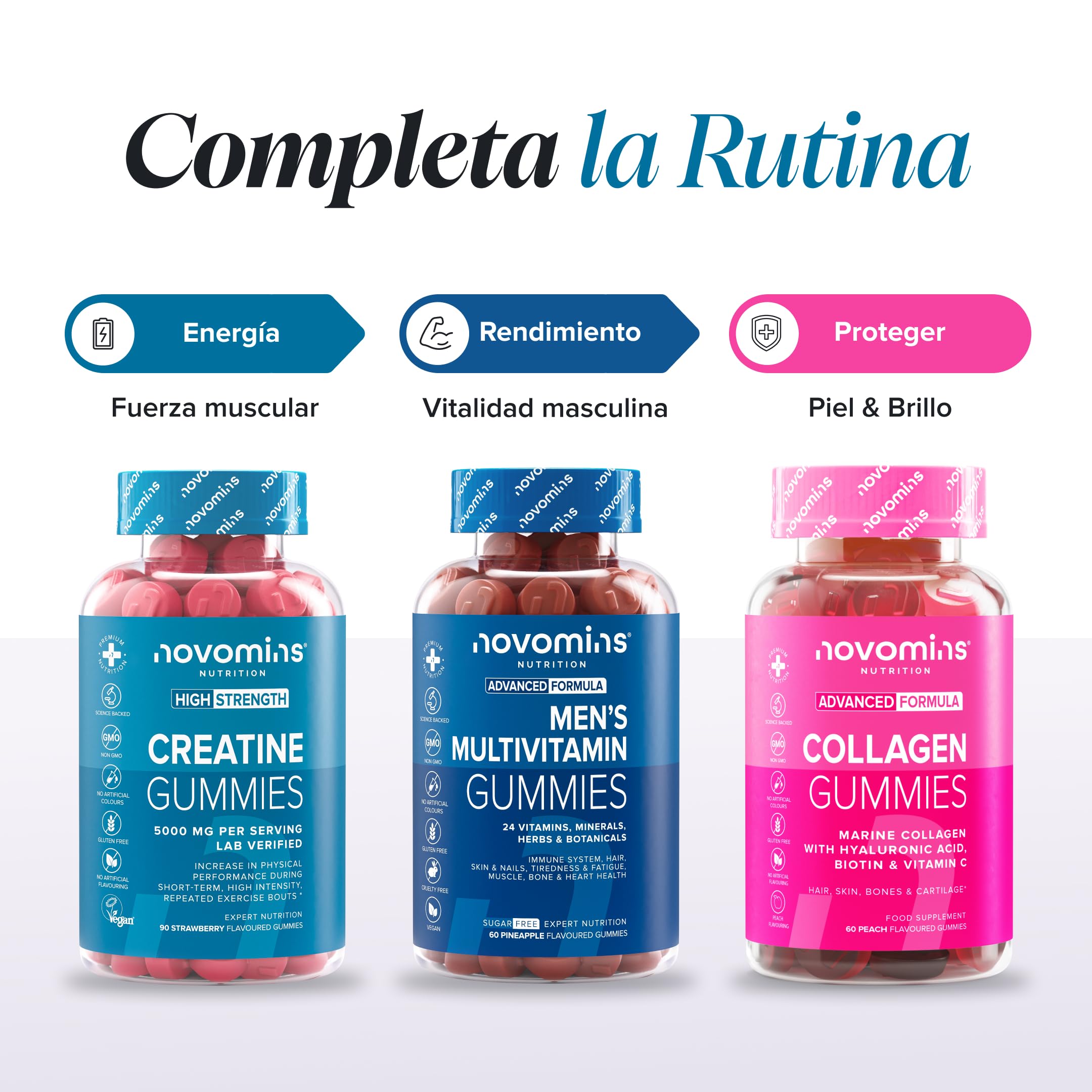 Creatina Gominolas – 5000 mg de Creatina Monohidratada por Porción – Alternativa a las Creatine Monohydrate Capsulas y Polvo – Para el Rendimiento Fisico y el Pre Workout – 90 Gominolas – Novomins