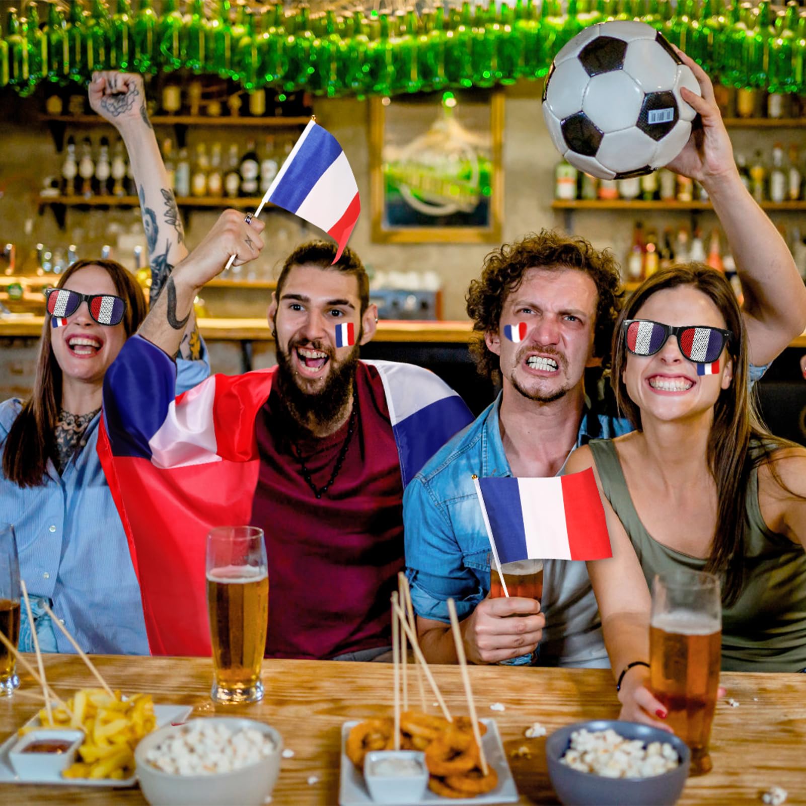 HOWAF Kit Supporter France, Drapeau France Cape, Petit Drapeau Francais, Maquillage Bleu Blanc Rouge, Lunettes pour Accessoires Photobooth Décorations 2026 Football Coupe du Monde