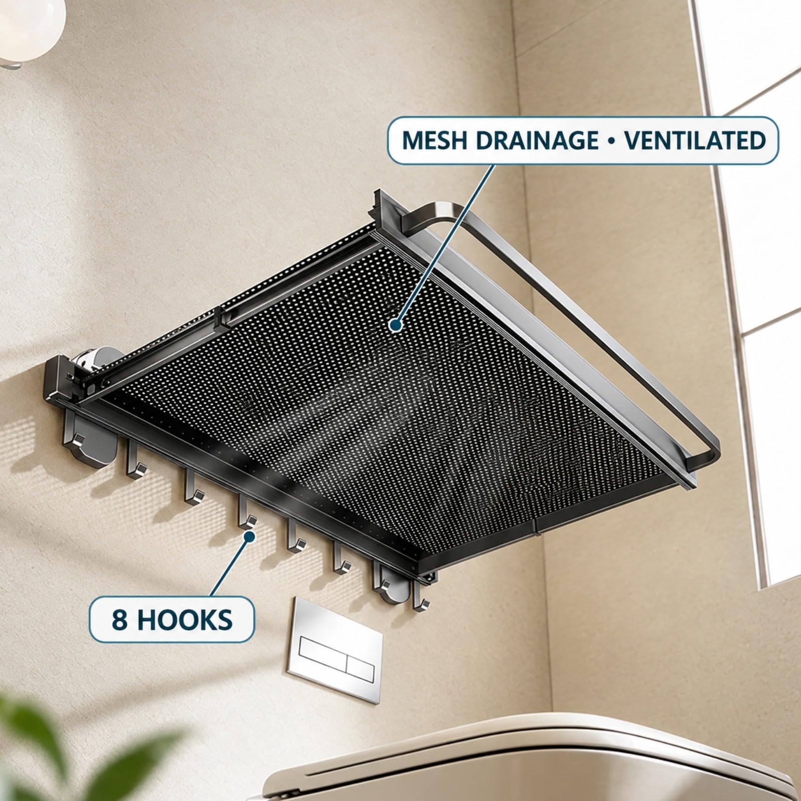 44/60CmAccesorios BañO Sin Taladro Ventosa Colgador BañO Negro Plegables
