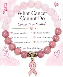 Breast Cancer Bracelets Natural Stone What Cancer Cannot Do Inspirational Bracelet for Women Pink Ribbon Cancer Awareness Handmade Beaded Encouragement Gift With Message Card