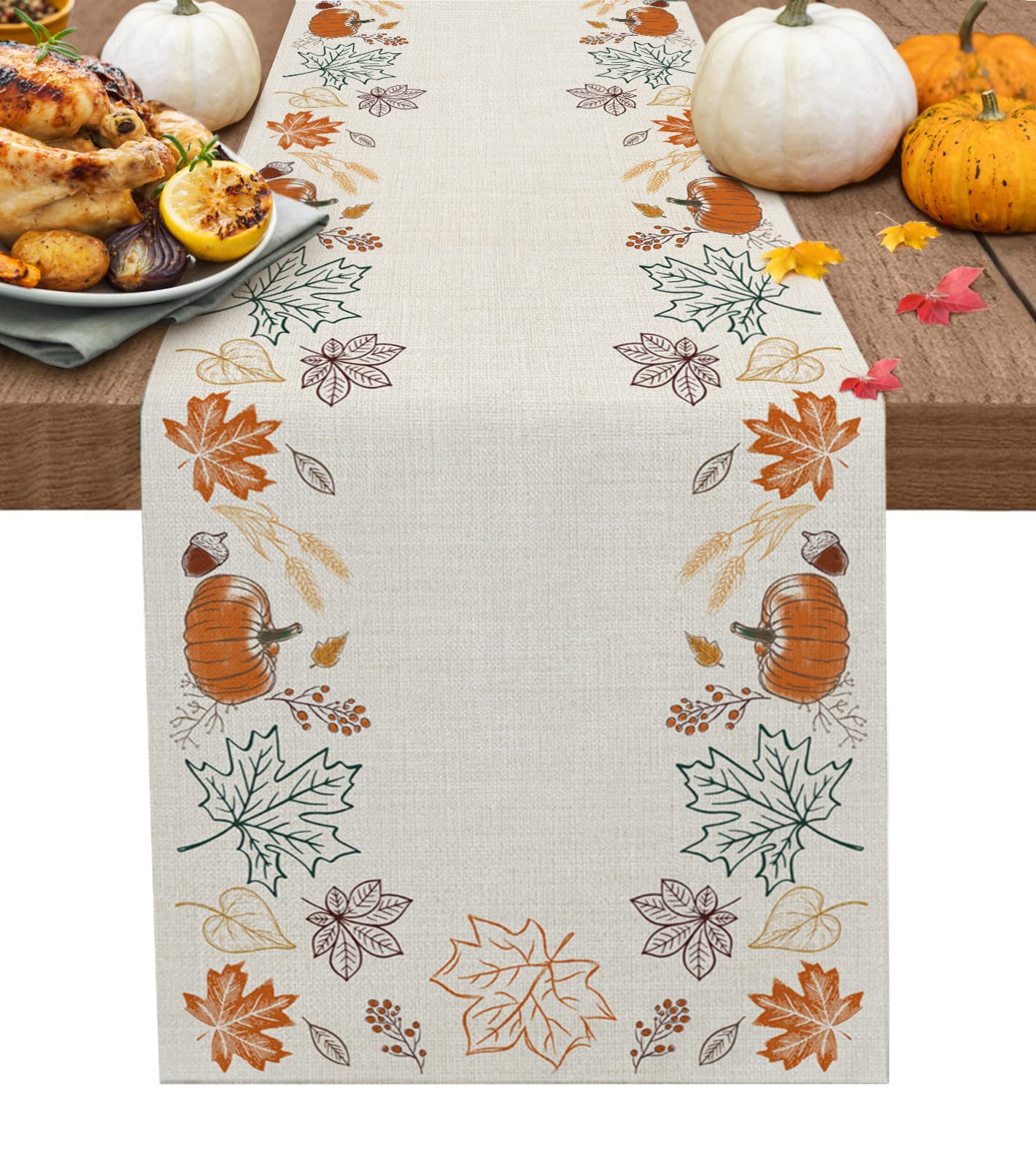 TweetyBed Fall Table Runners 90 Inches Long Pumpkin Pine Cones Maple Leaf Autumn Leaves Thanksgiving Runners for Dining Tables Dinner Runner Kitchen Party Table Decoration