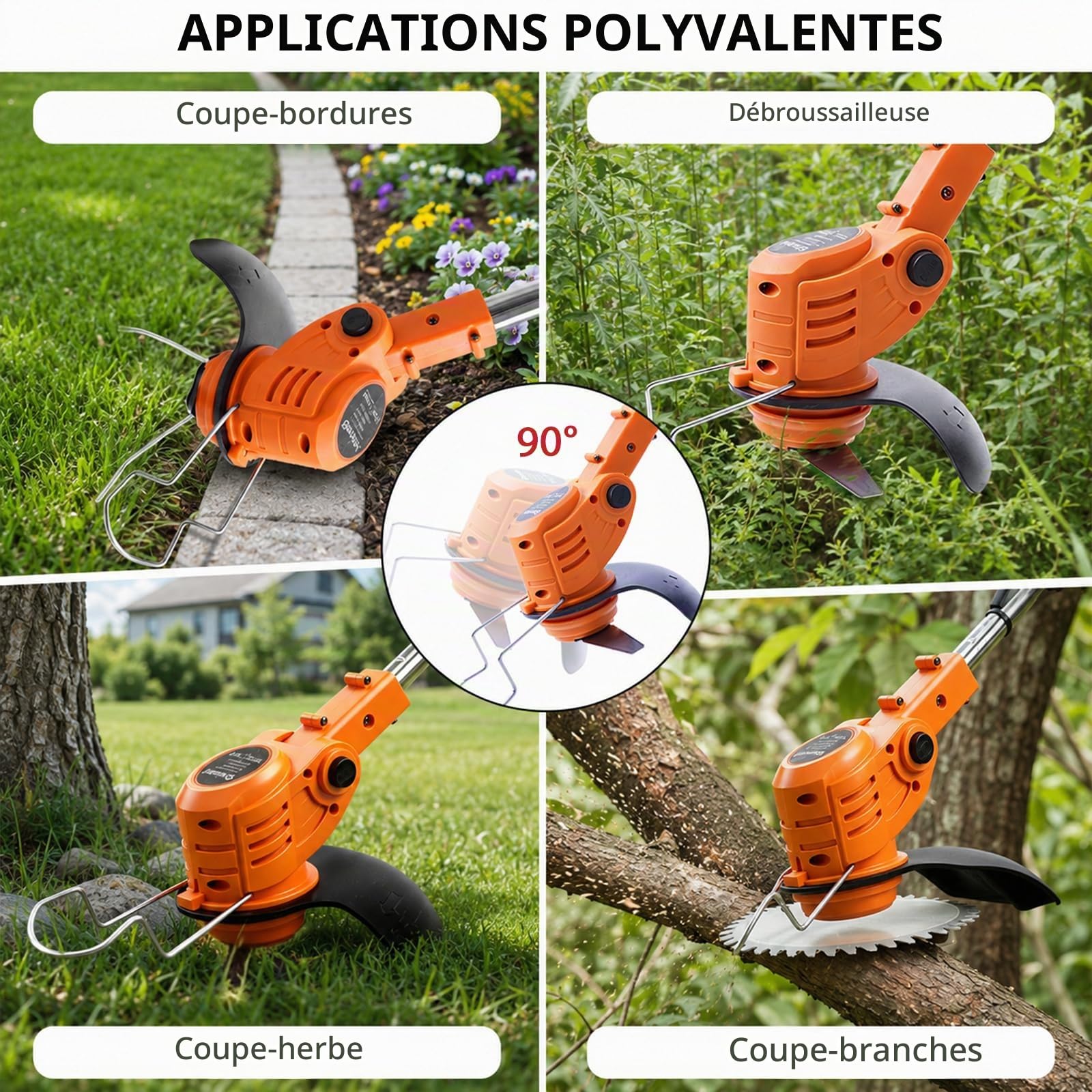 Débroussailleuse sans Fil à Batterie 21V, Coupe-Bordure Électrique 4 en 1 avec 2 Batteries 2000mAh, Débroussailleuse Electrique Puissante 850W 9500RPM pour Jardin, Pelouse et Mauvaises Herbes