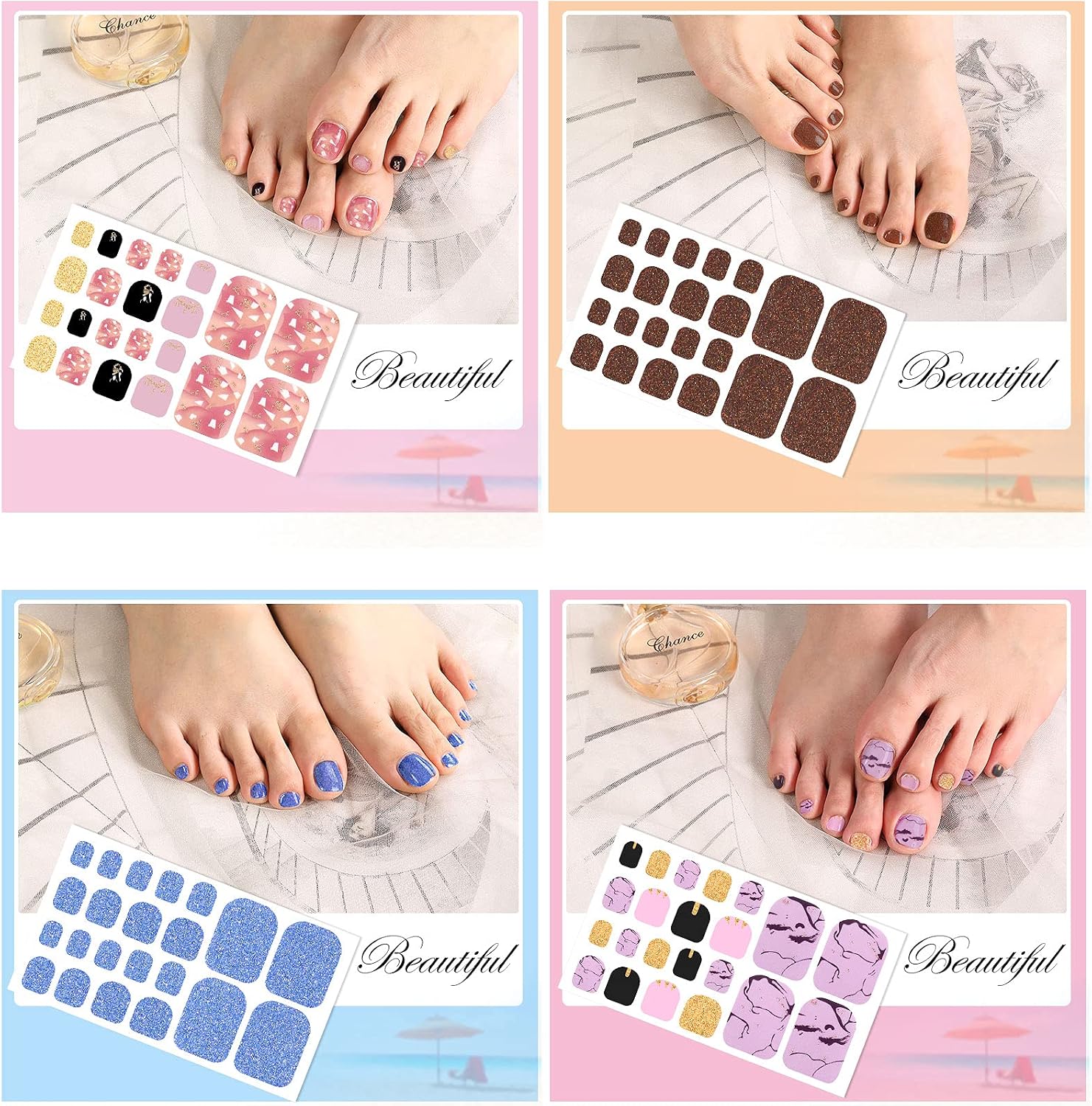 704 Pieces 32 Sheets Toe Nail Polish Stickers Adhesive Toe Nail Wraps Toenail Polish Strips Self-Adhesive Full Nail Polish Wraps with 6 Pieces Mini Nail Files for Women Girls (Color Series)