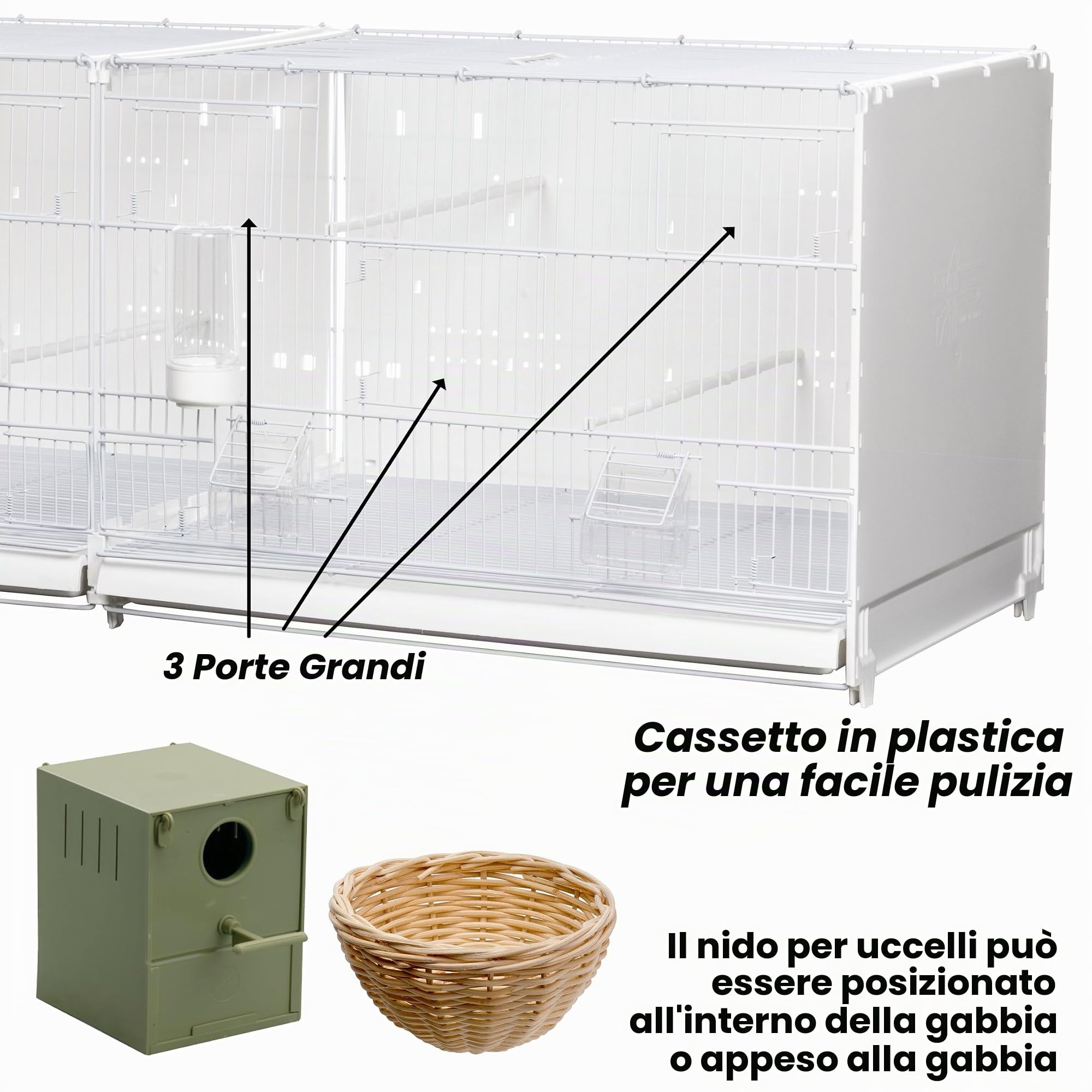Gabbia cova cm.120 Modello Cortina, Verniciata Bianca Pieghevole, Misure cm.120x40x40 h. la Gabbia è sovrapponibile con Laterali e Posteriore Chiusi