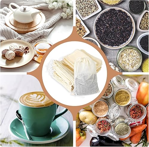 Miniatura 4 de Bolsas de té reutilizables para té suelto, 24 bolsas de especias de 6 x 8 pulgadas para cocinar bolsa de té de muselina vacía de tela con cordón