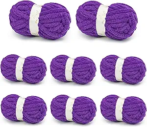 Chunky Yarn for Hand Knitting, Chunky Chenille Blanket Yarn for Crocheting, Bulky Soft Fluffy Chenille for Blanket Project, 8 Pack of 8oz/25yds, Purple