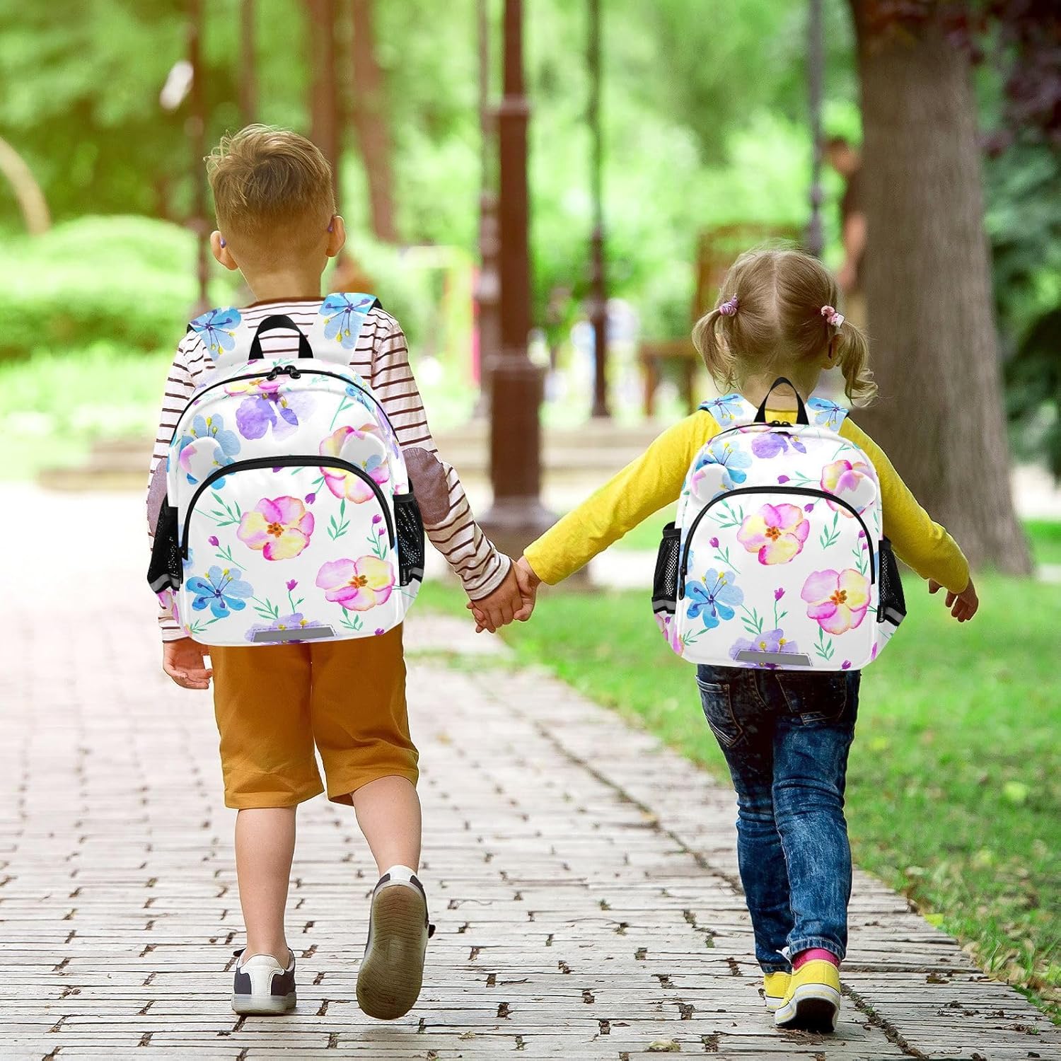 Watercolor Flower Blossom White Toddler Harness Backpack for Boys Girls 3-6 Years Kids Backpack with Anti Lost Safety Leash Child Leash Backpack for Travel Walking Preschool