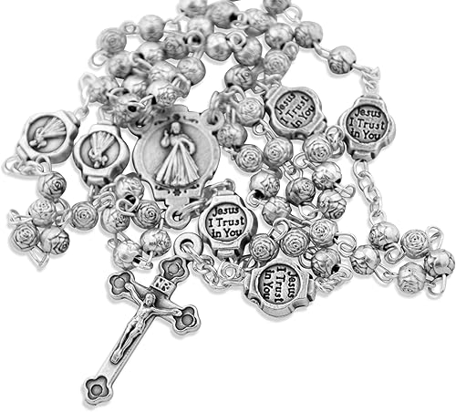 Miniatura 2 de Set de regalo de rosario católico para primera comunión o confirmación (Llanura Divina de la Misericordia), Metal Plástico Esmalte