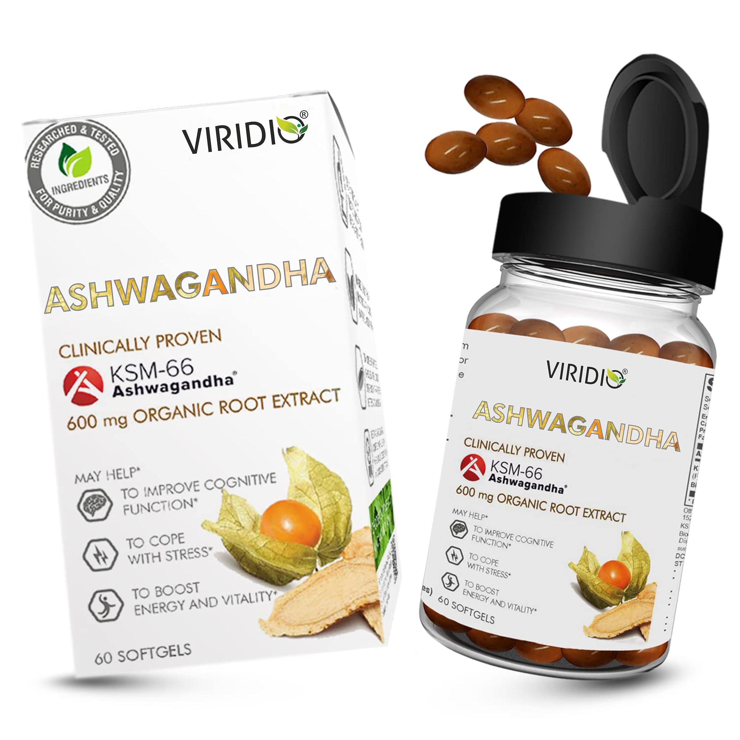 Viridio Ashwagandha KSM 66 Capsules | 600mg Organic Root Extract, Support Muscle Strength and Immunity Booster | Helps in Stress Management | Clinically Researched Ingredients - 60 Softgel Capsules (B08DKFVBXD) Amazon Price History, Amazon Price Tracker