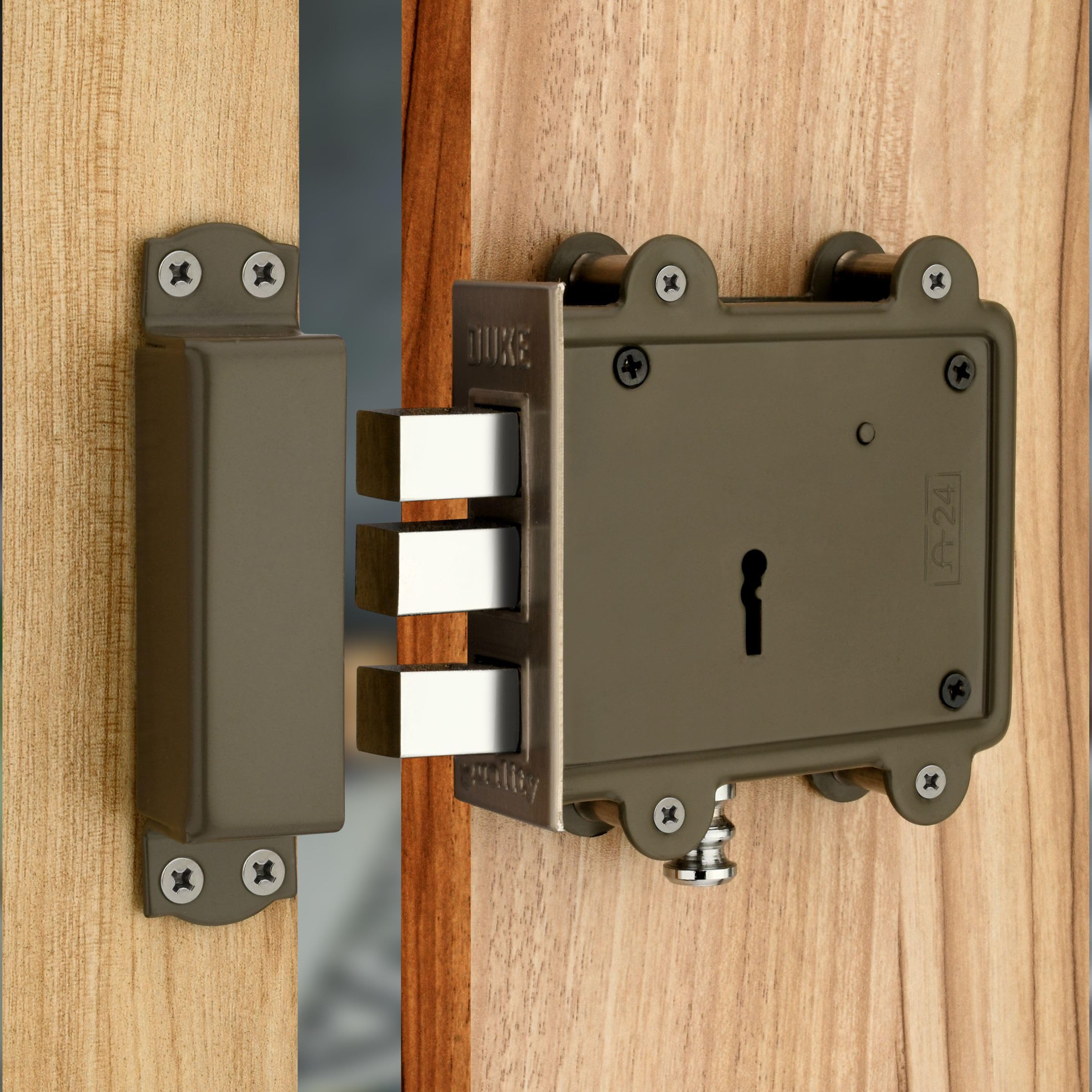 DUKE Door Lock (3 Square Bullet) 8 Levers 125mm Double Action Locking with 3 Chrome Finish Keys Grey