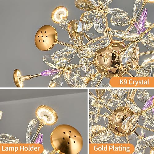 Miniatura 4 de Candelabros modernos de cristal, lámpara de diente de león dorada de 12 luces, lámpara Sputnik con flores de cristal, lámparas colgantes de fuegos