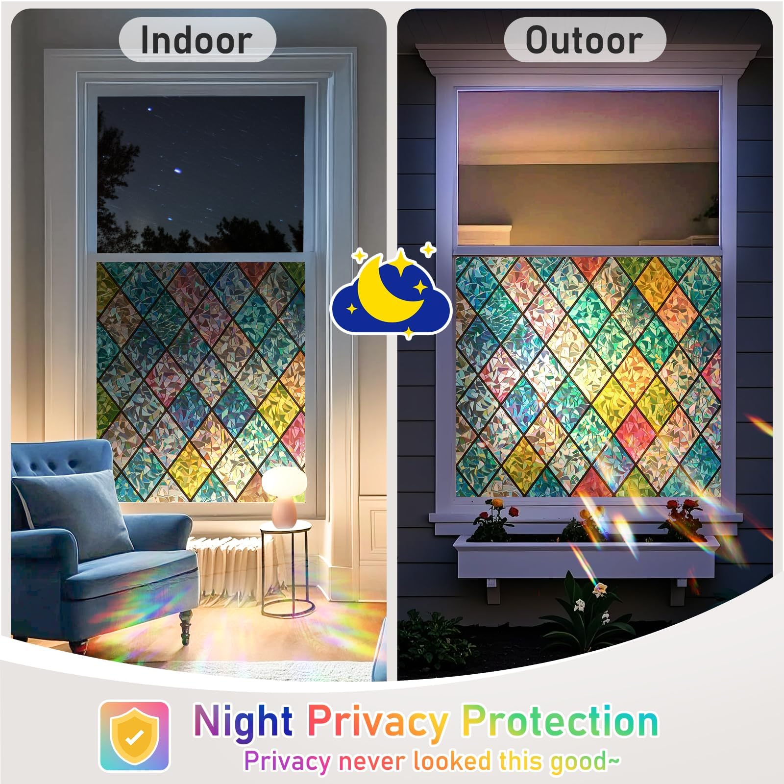 Beautysaid Film de fenêtre en Verre dépoli avec Motif Arc-en-Ciel, Anti-UV, Statique, sans Colle, pour Maison, Chambre à Coucher, Salle de Bain, Bureau, 60 x 400 cm