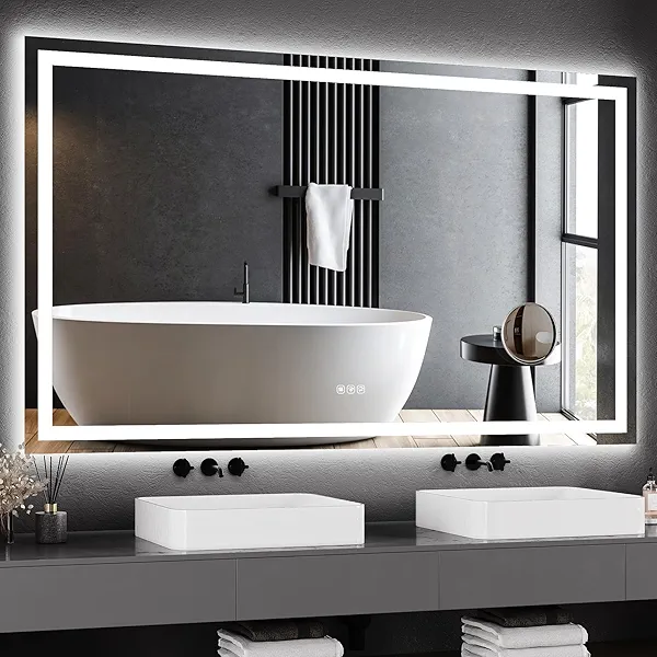 GarveeHome 60"x 36" LED Bathroom Mirror with Lights, Dimmable, Anti-Fog, Backlit + Front Lit, Smart Bathroom Vanity Mirror for Wall, Memory Function, Shatter-Proof (Horizontal/Vertical)