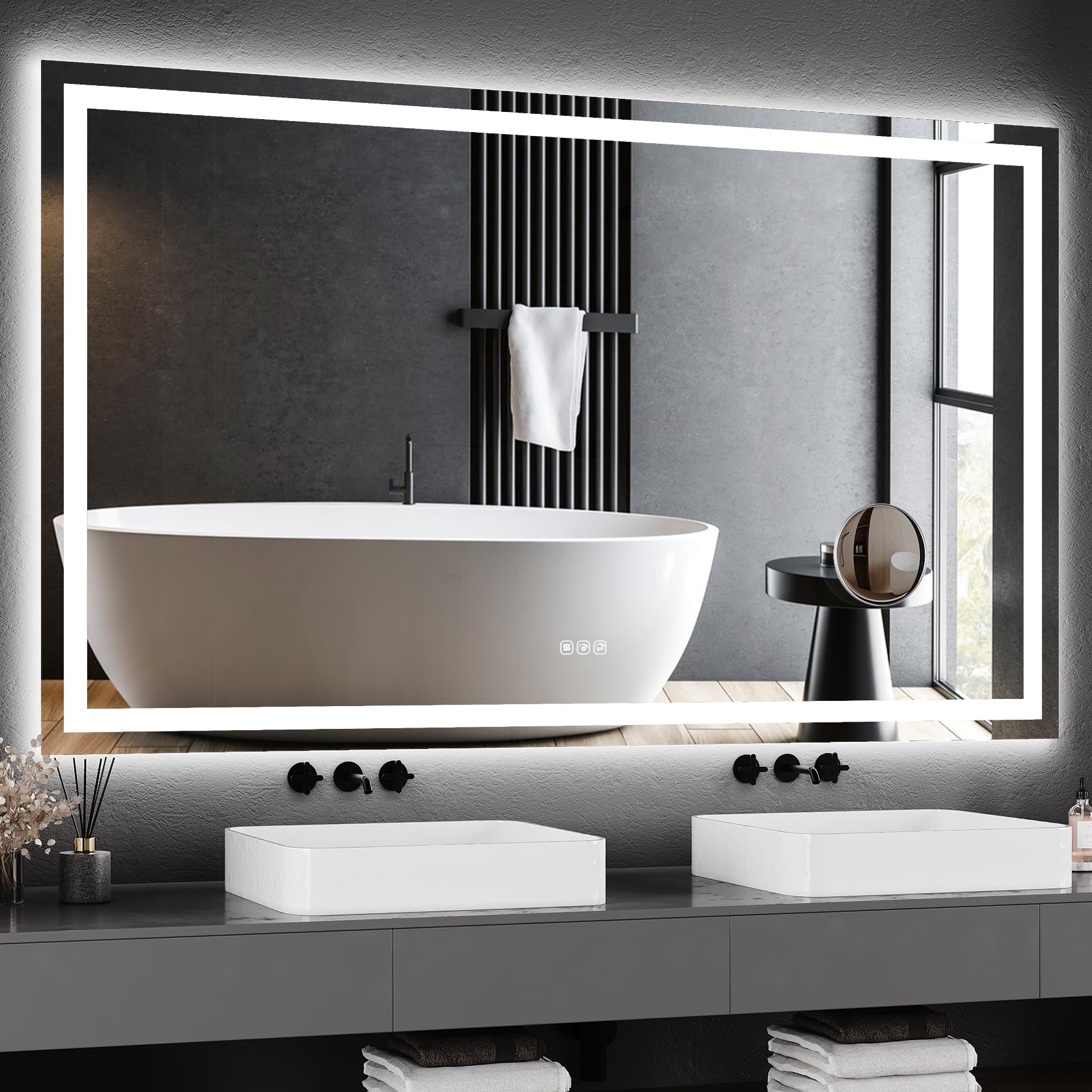GarveeHome 60x36 LED Bathroom Mirror with Lights Dimmable Anti-Fog Backlit Front Lit and 3X Magnification Mirror Smart Bathroom