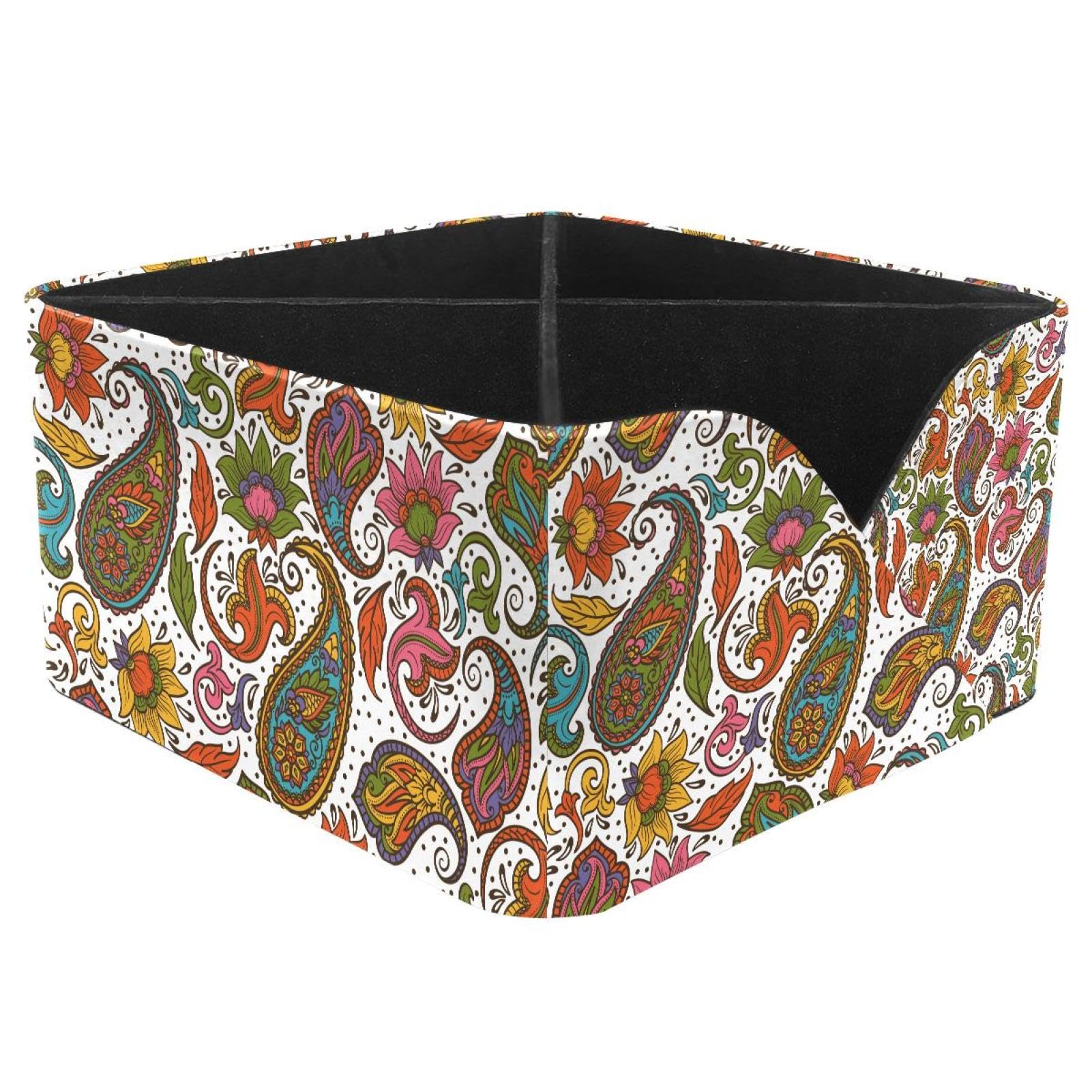 KengjuTesu Colorful Indian Flower Pattern Desktop Organizer Pen Holder, Rectangular Pencil Cup for Office, Study and Makeup Stations