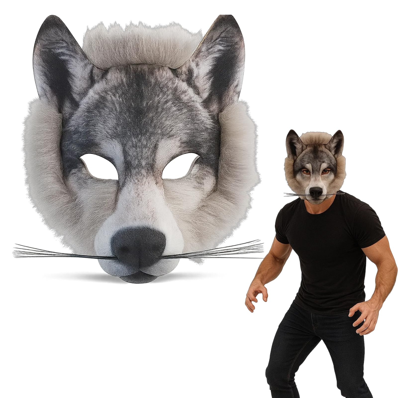 Wolf Mask, Animal Masks, Werewolf Costumes for Kids,Animal Mask for Halloween and Themed Parties, Realistic Fur Design for Teens, Adjustable Strap for Secure Fit