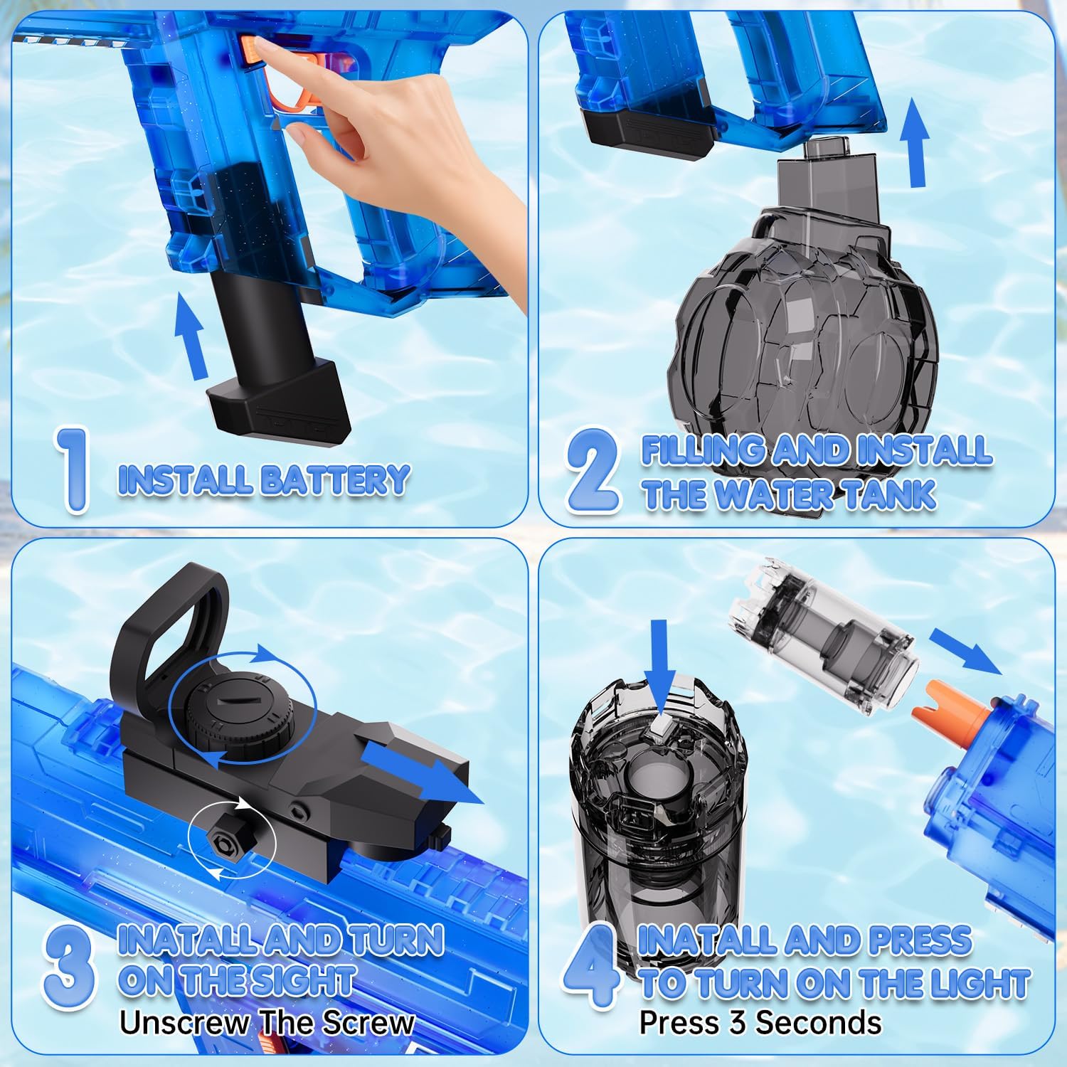 Electric Water Gun 2 Pack for Audlts and Kids, Squirt Gun, Water Blaster, Automatic ater with 800CC Large Water Tank, Light Up Flashing Design, Summer Toy for Pool, Beach, Party