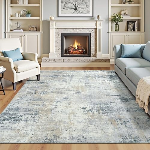 Carpelux 5x7 Washable Area Rug, Blue Beige