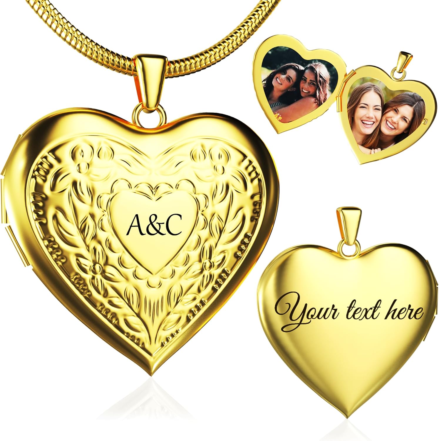 Fanery Sue Heart Locket Necklace That Holds Pictures,Picture Pendant Custom Locket Jewelry Gifts for Women