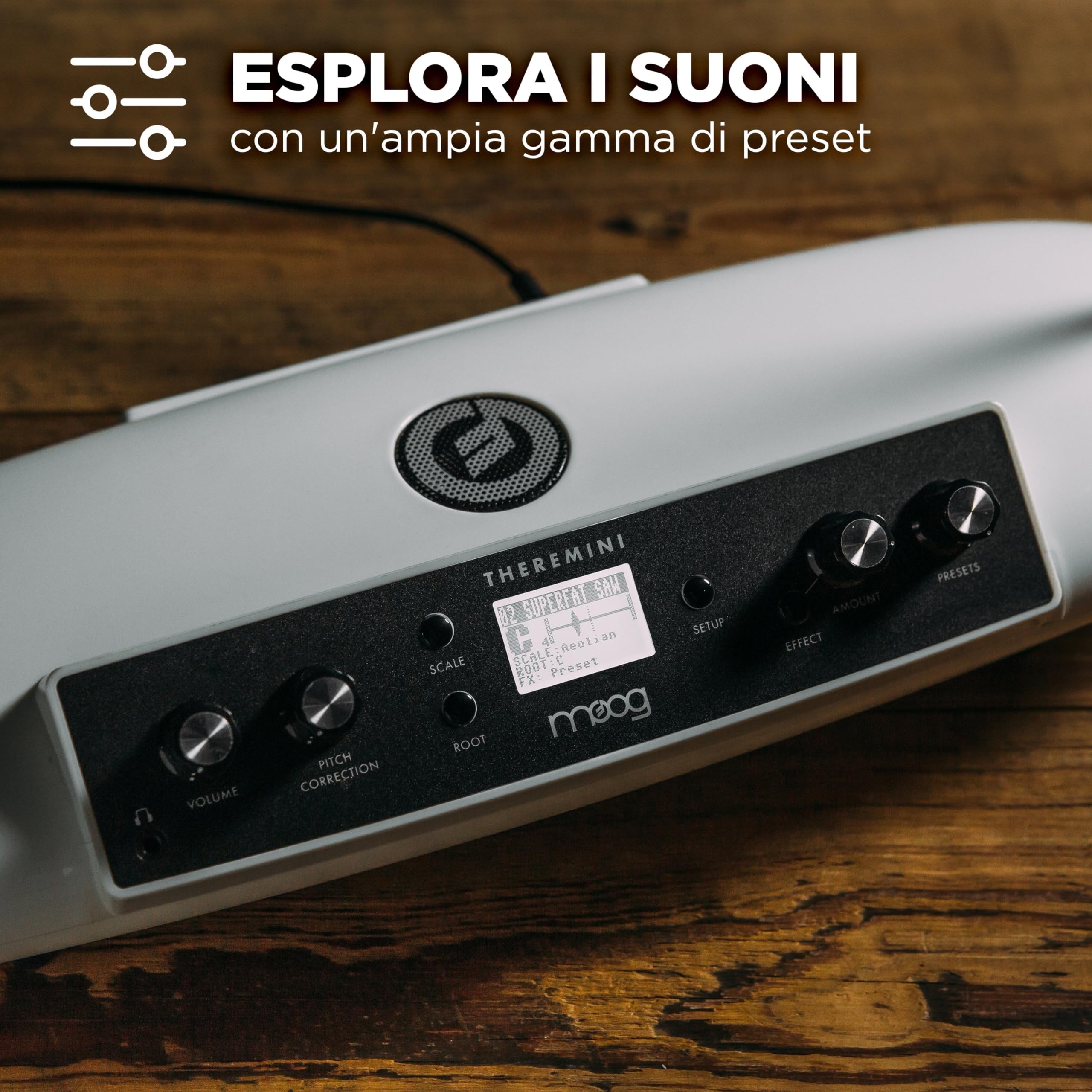 MOOG Theremini - Theremin con Pitch Correction, Uscita CV, Accordatore, Altoparlante, Schermo LCD e AniMOOG Synthesizer Sound Engine con 32 Preset