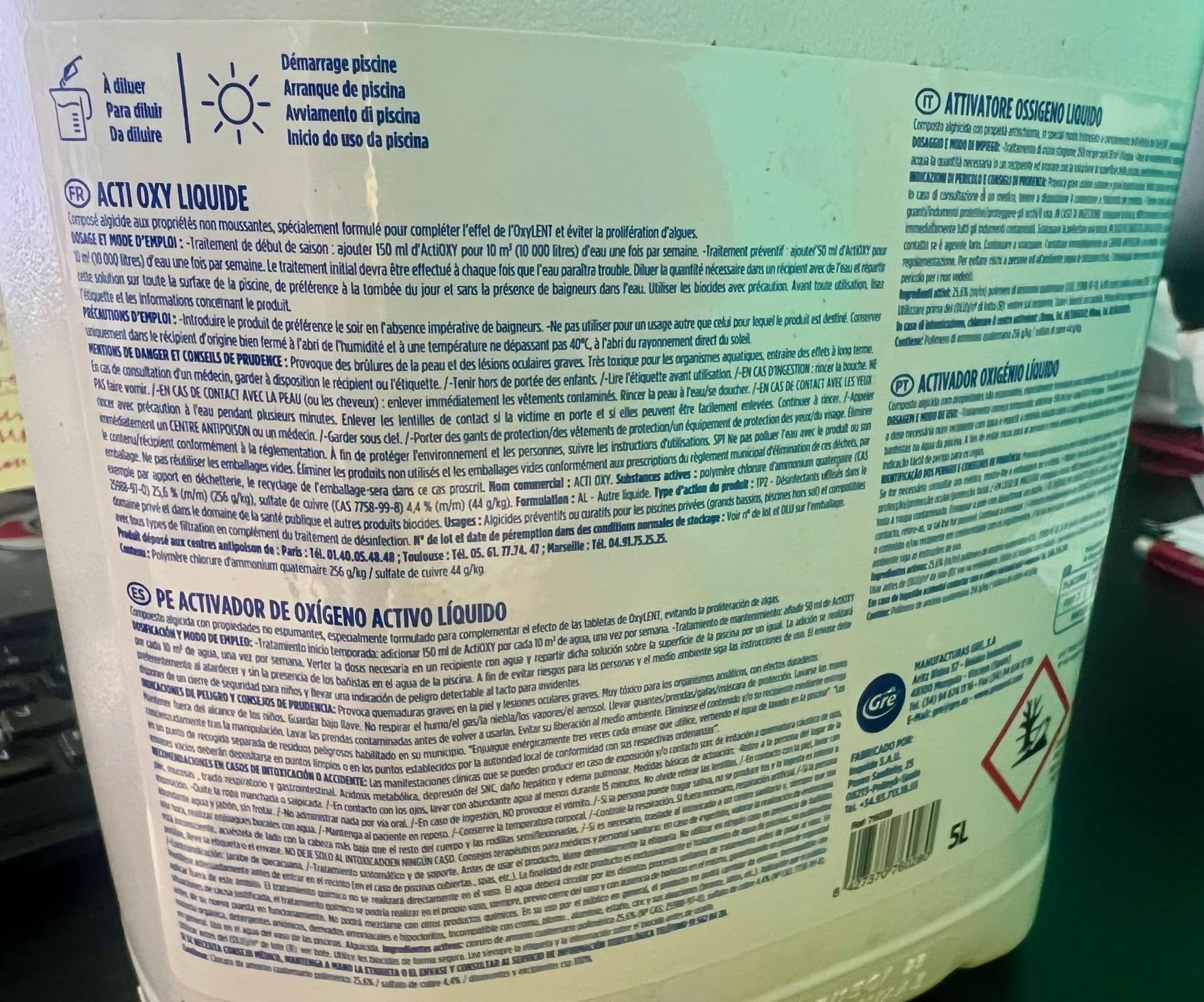 GRE 76028 – Acti Oxy: Activateur Oxygène 5L pour la Bonne Oxygénation de Votre Piscine