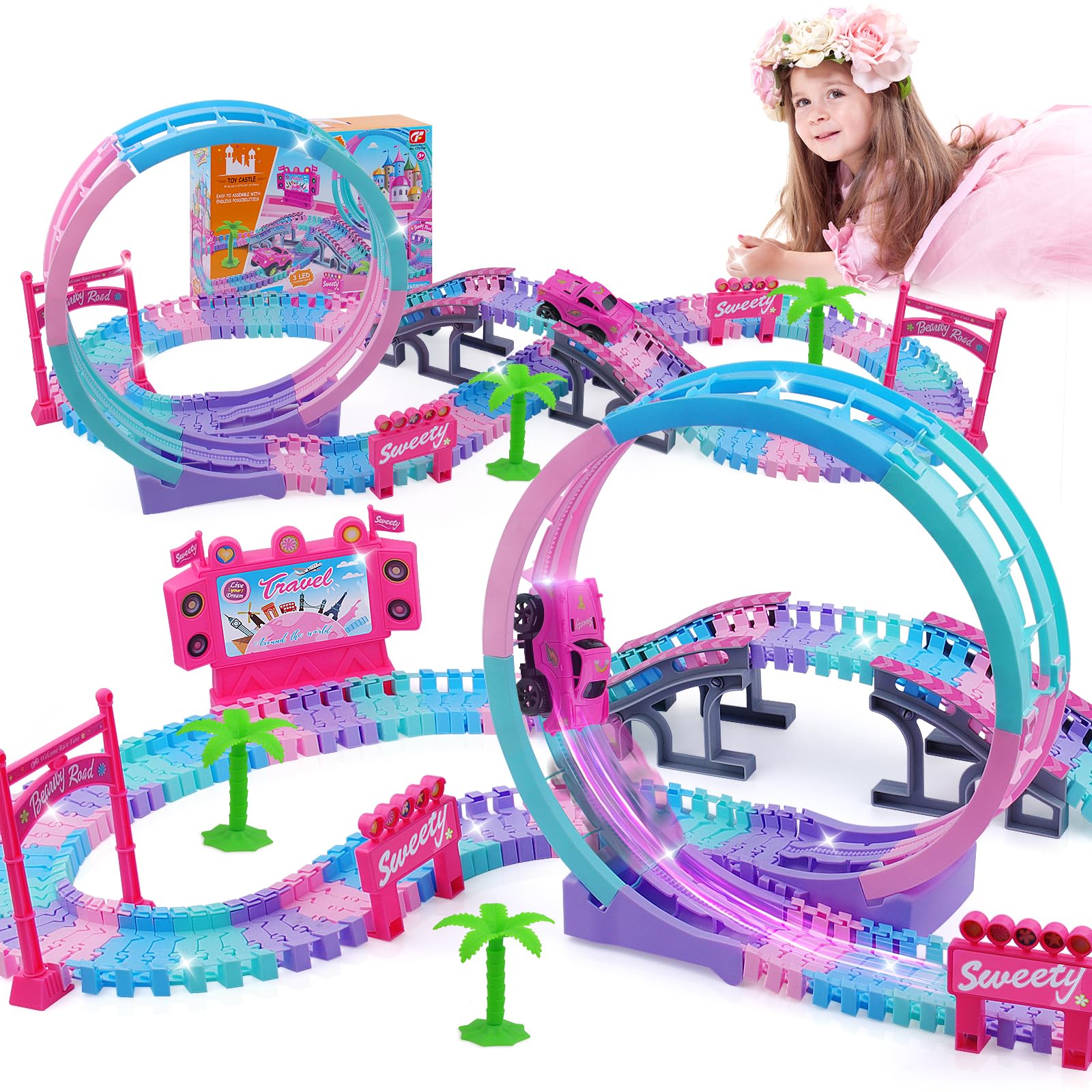 Track Set Magic Laufspielzeug für Kinder, 144 Stück Flexible