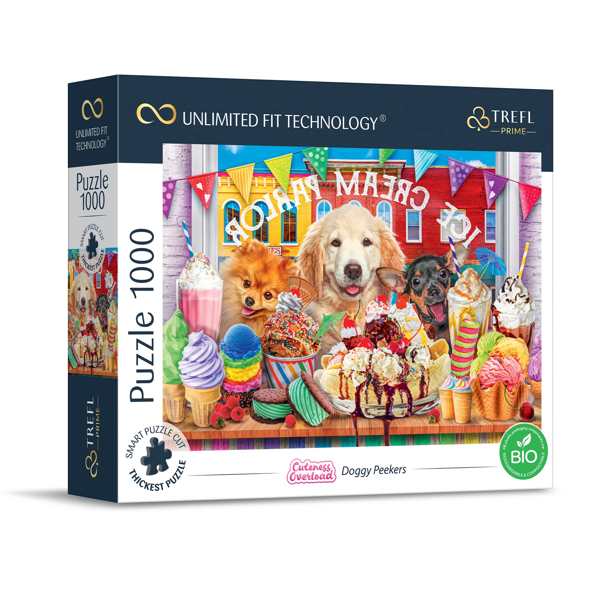 Trefl 10699 1000 Elements, The Thickest Cardboard, Organic, Dogs, Animals, Cute Picture, Sweets, Ice, Entertainment for Adults and Children from 12 Years, Puzzle Cuteness Overload: Doggy Peekers