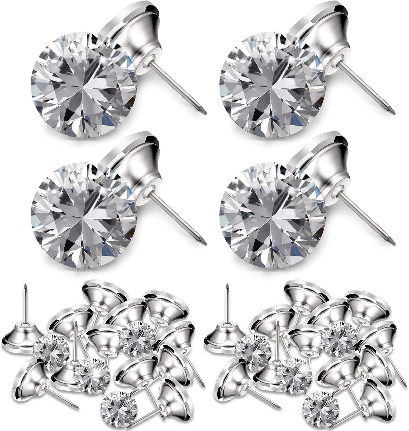 Ripeng 60 Pcs Crystal Upholstery Buttons Diamond Pins Upholstery Headboard Nails Tacks Decorative Push Pins Clear Crystal Head Thumb for Furniture Christmas DIY Sofa Headboards Cork Board Decor(20 mm)