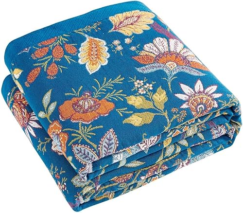 Miniatura 19 de Manta reversible de 100% algodón, ultrasuave, rústica, bohemia, con diseño floral, pájaros y mariposas, decoración con estilo de granja, para todas