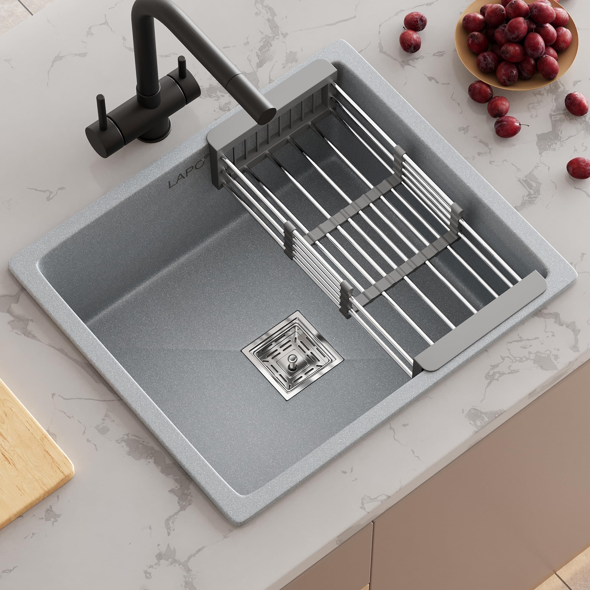 LAPO Granite Kitchen Sink - 24x18 Inch, Green Finish -11