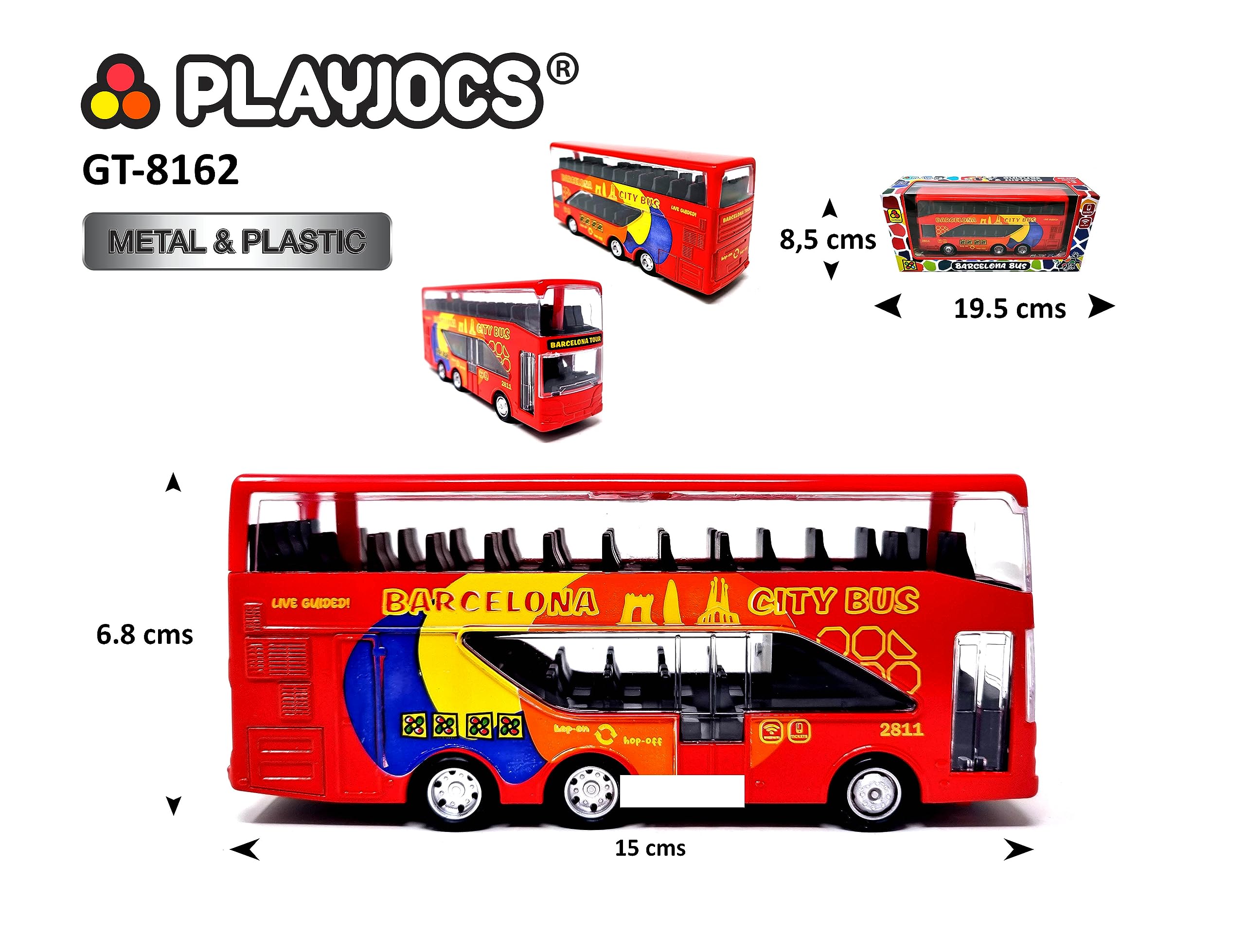 PLAYJOCS GT-8162 Bus Barcelona.Metal vehicle, Toy for children and collectors, Red, 18 x 8 x 8 cm - Image 4