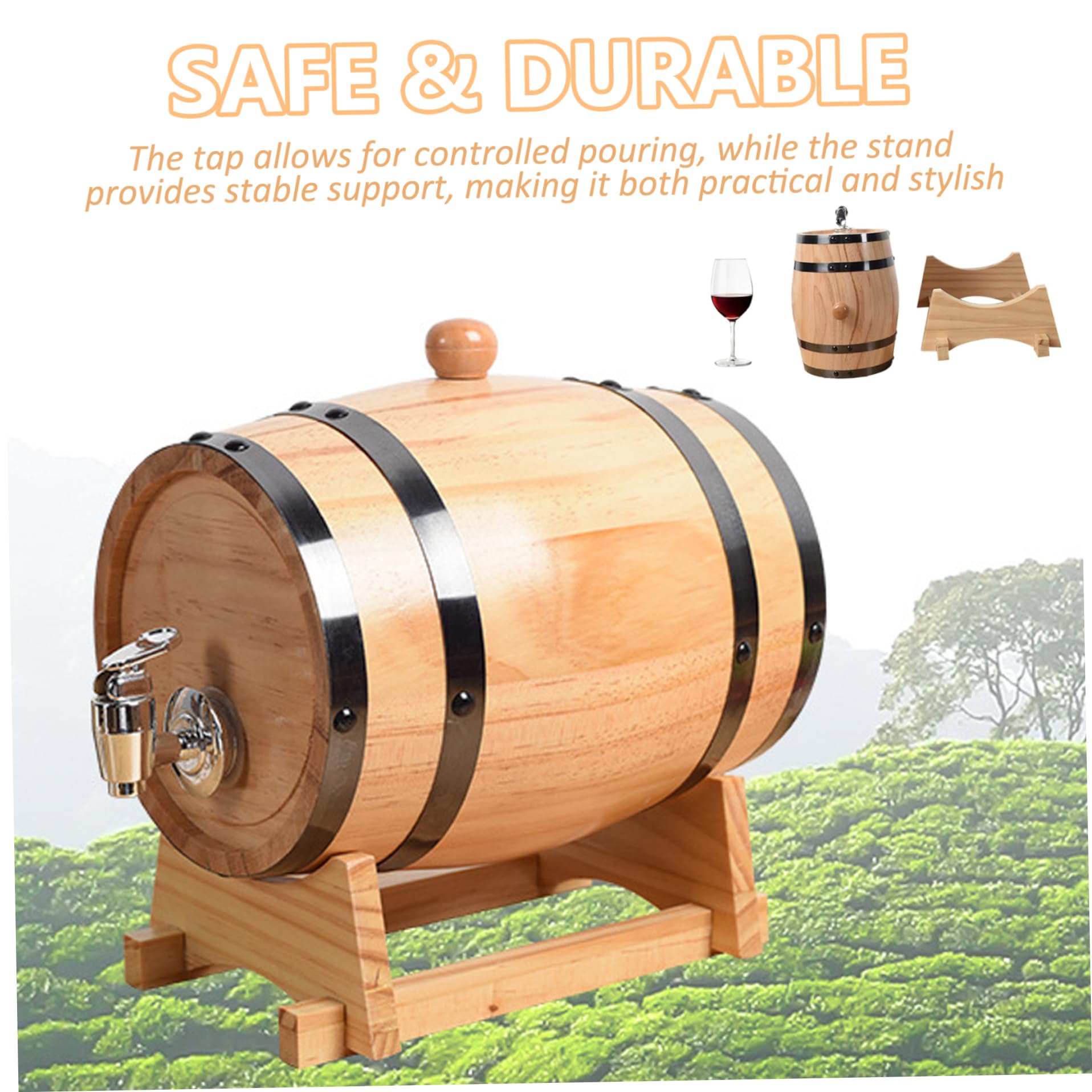 Tonneau à vin 3 L Tonneau à whisky avec support de robinet Fûts en chêne pour le vieillissement du whisky Distributeur en bois Décoration de bar café pour spiritueux, liqueurs, présentation et st