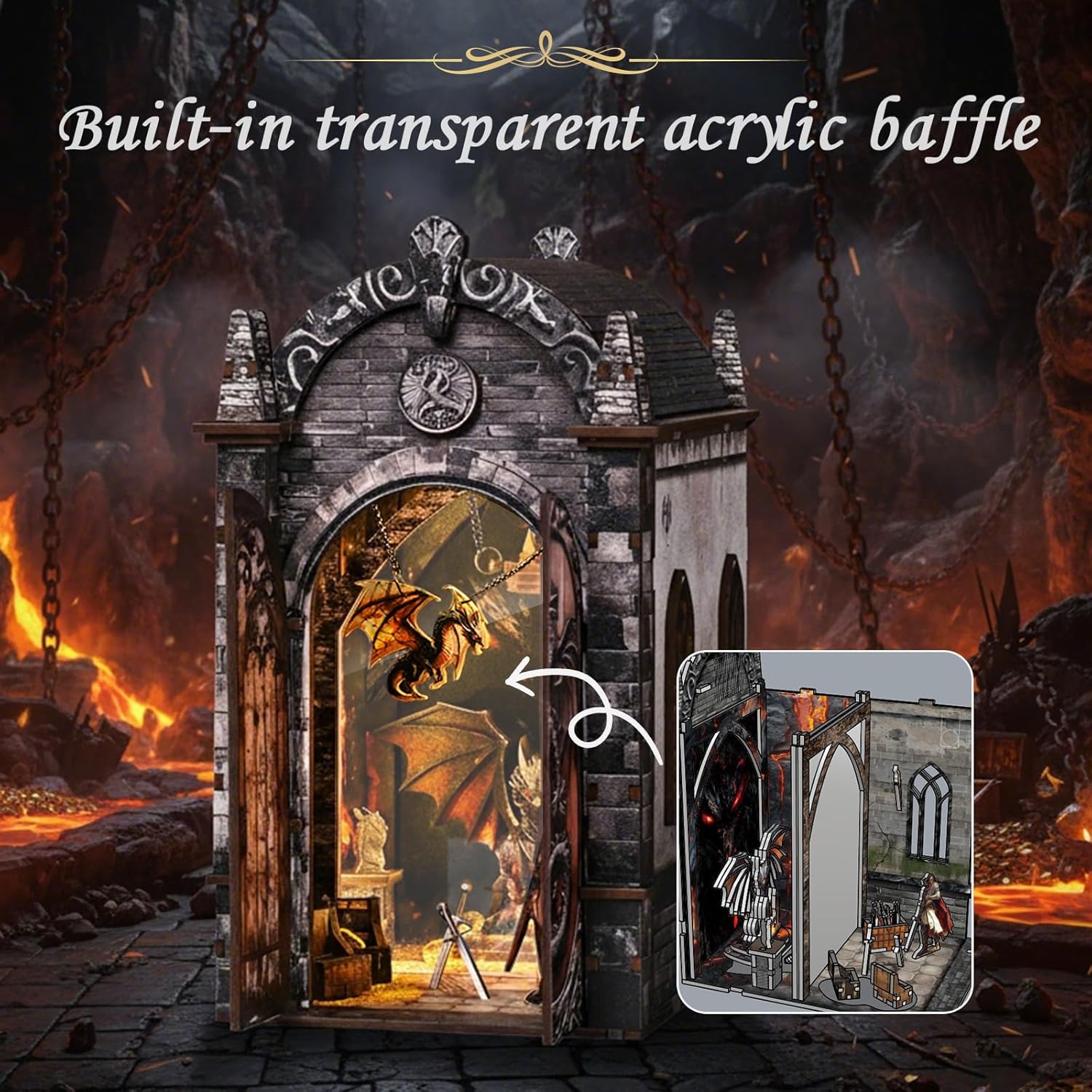 Book Nook Kit - Dragons Treasure Labyrinth, DIY Miniature House 3D Wooden Puzzles for Adults, Dollhouse Tiny Booknook Bookshelf Decor, Stress Relief Craft for Enthusiasts Family & Friends