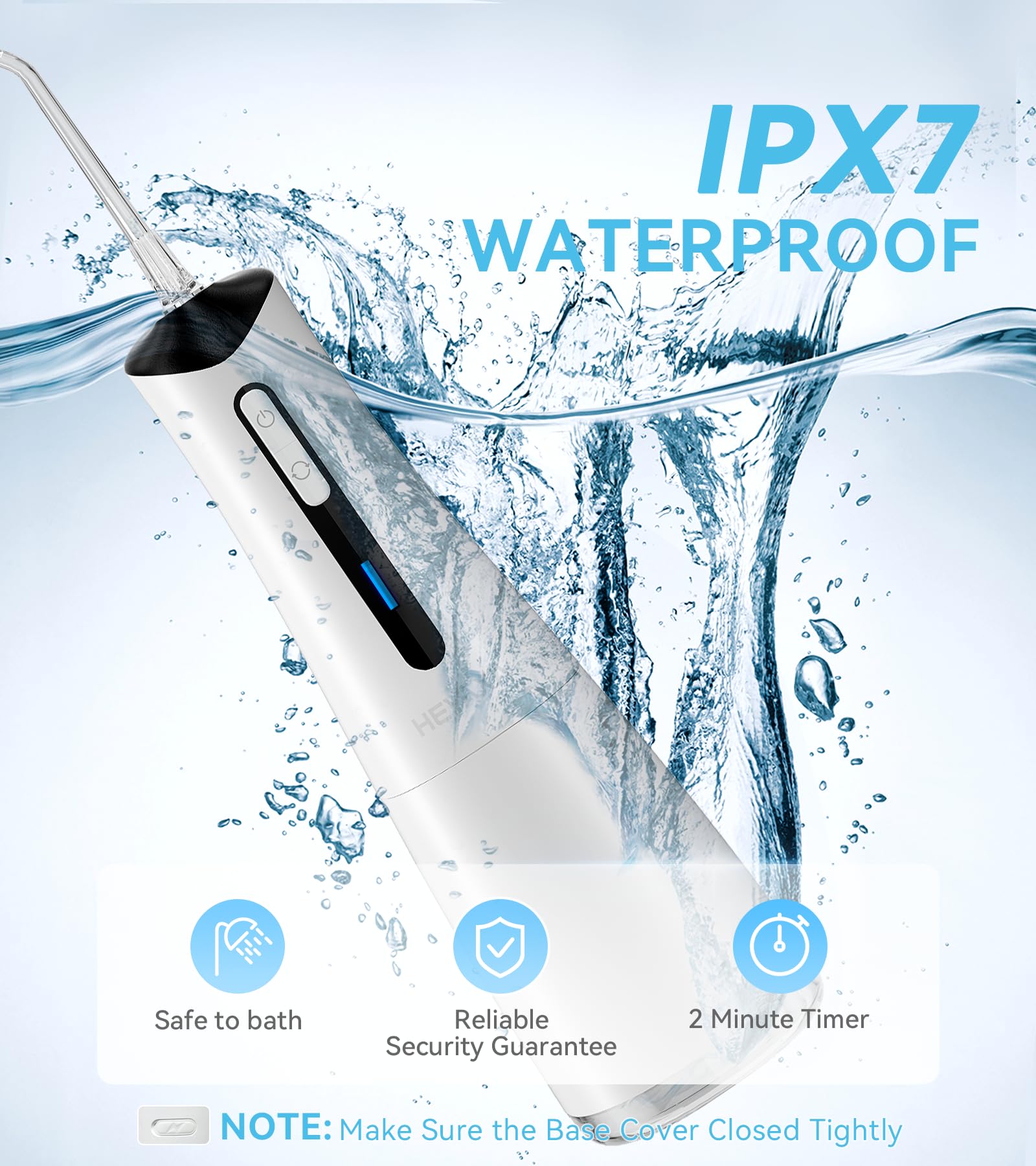 Irrigador dental de agua para dientes, irrigador bucal inalámbrico, 5 modos de limpieza, 4 puntas de chorro reemplazables IPX 7 impermeable (blanco)