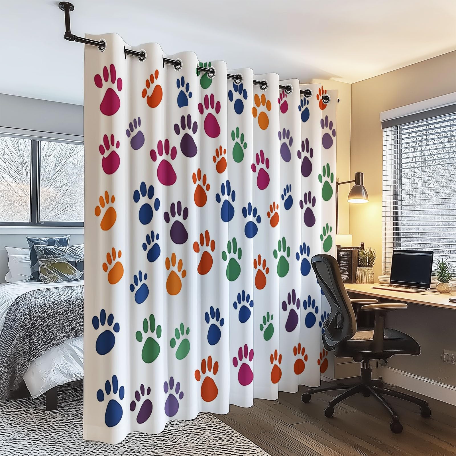 Gardinen Blickdichter Bunte Hundepfote Drucke Bedruckte Vorhänge H215x B110 cm (2er Pack) Verdunkelung mit Ösen für Farbe