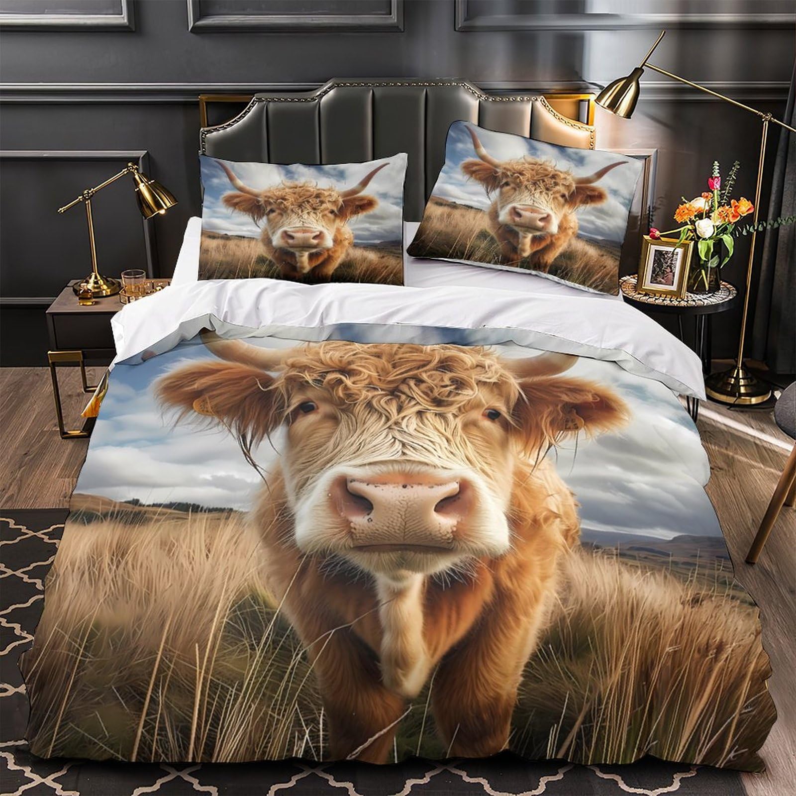 Housse de Couette Vache des Highlands Effet 3D Hypoallergénique en Microfibre