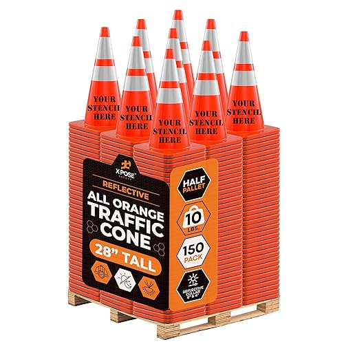 Miniatura 37 de Xpose Safety Conos de tráfico naranjas de 28 pulgadas con collares de 6 y 4 pulgadas, 1 paquete – Cono de seguridad de plástico PVC multiusos para