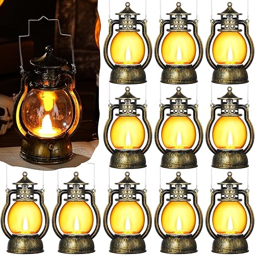 Zhanmai 24 mini faroles decorativos con velas LED parpadeantes a granel, faroles pequeños vintage para interiores y exteriores, centros de mesa