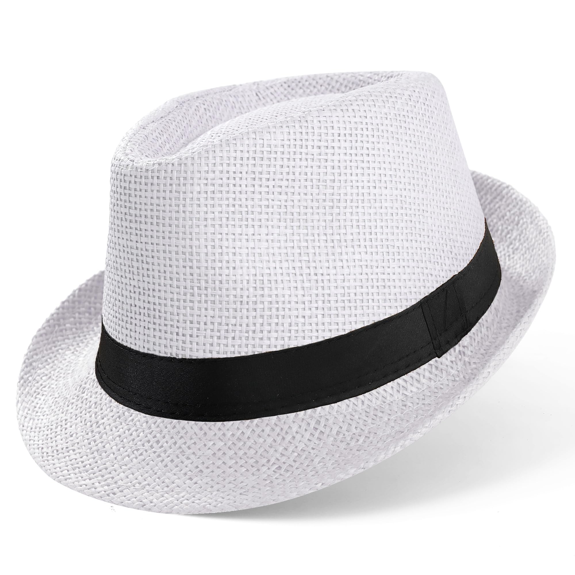 BABEYOND Straw Trilby Fedora Hat for Men-1920s Felt Panama Hat Short Brim Summer Cap with Ribbon