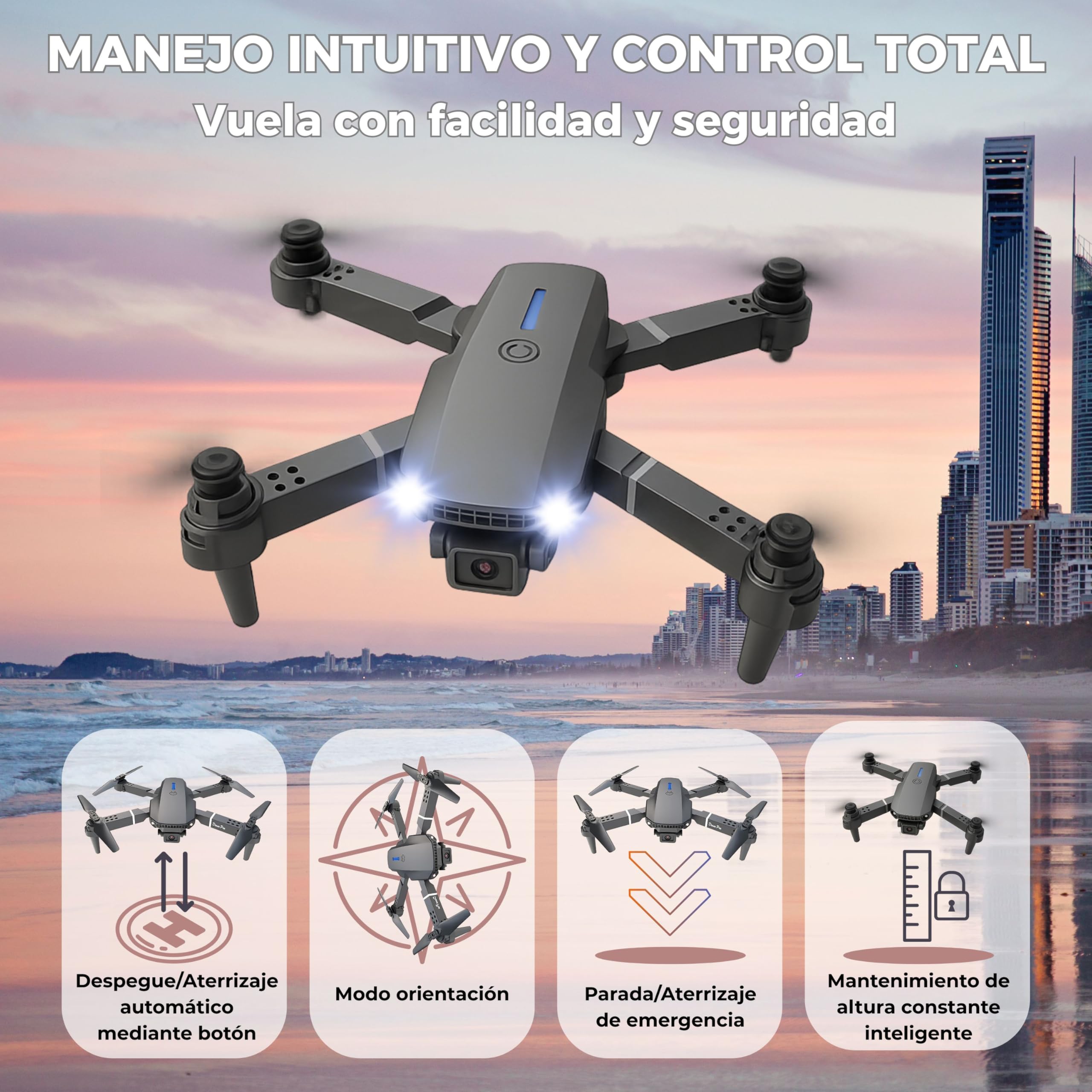 Dron con Camara 720p y 3 Modos de Potencia. Dron para Principiantes con 2 Baterías y 20 Minutos de Vuelo. Drone con Fácil Manejo desde App Gratis. Dron para Niños y Adultos Fácil de Volar con Giros 3D