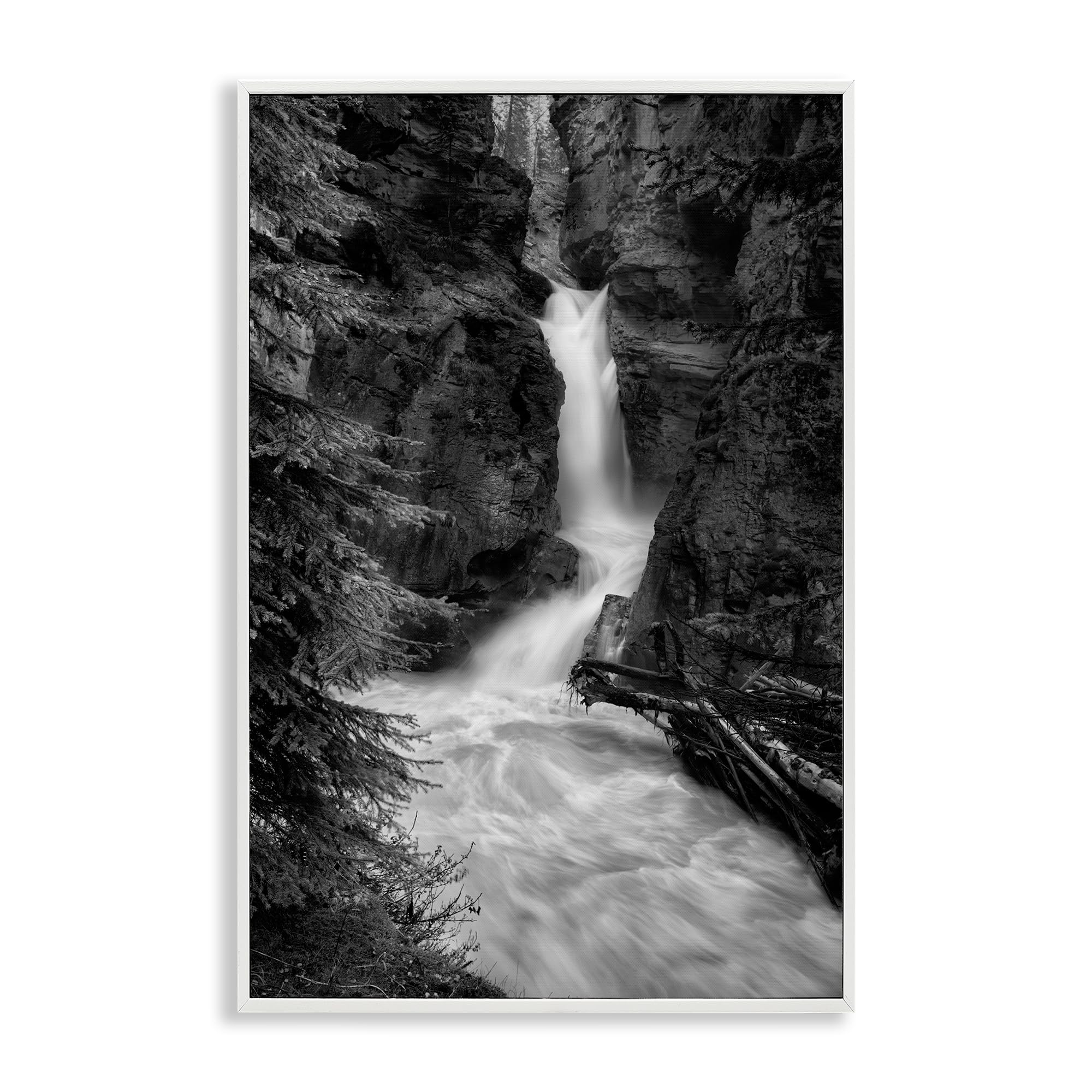 Stupell Industries Banff Waterfall Wilderness Serenity 'Banff National Park Waterfall', Framed Giclee Art, White, 16 X 24 Inches, Easy To Hang And Sturdy, Made In Usa, By Jon Evan